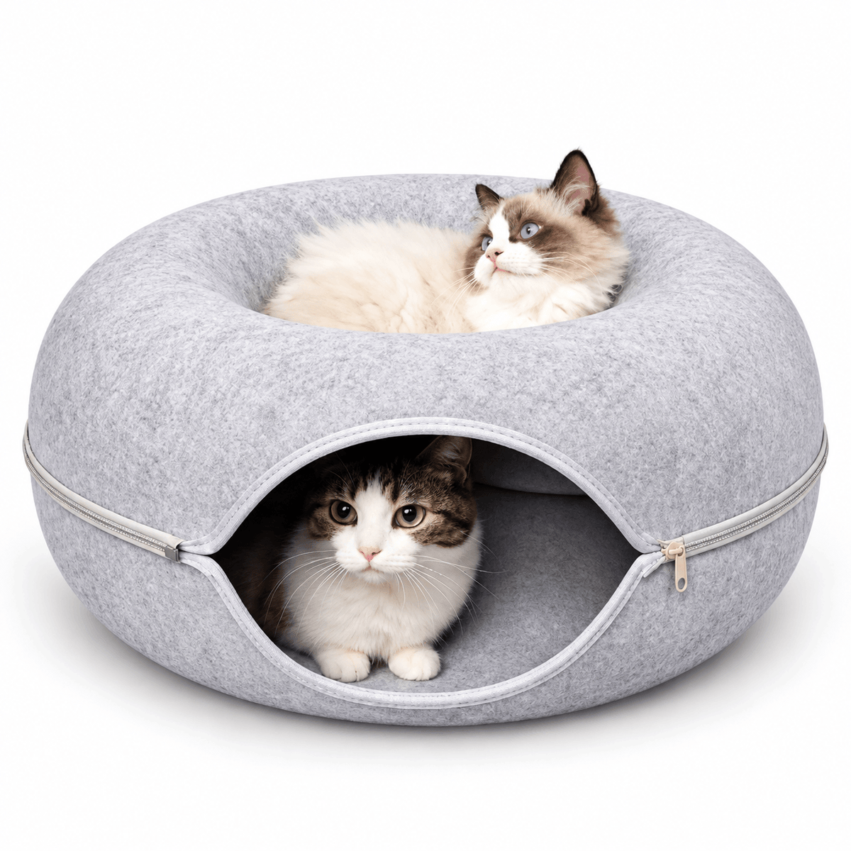 Donut Cat Tunnel Bed – 2-in-1 Felt Cat Cave & Lounge Fursera