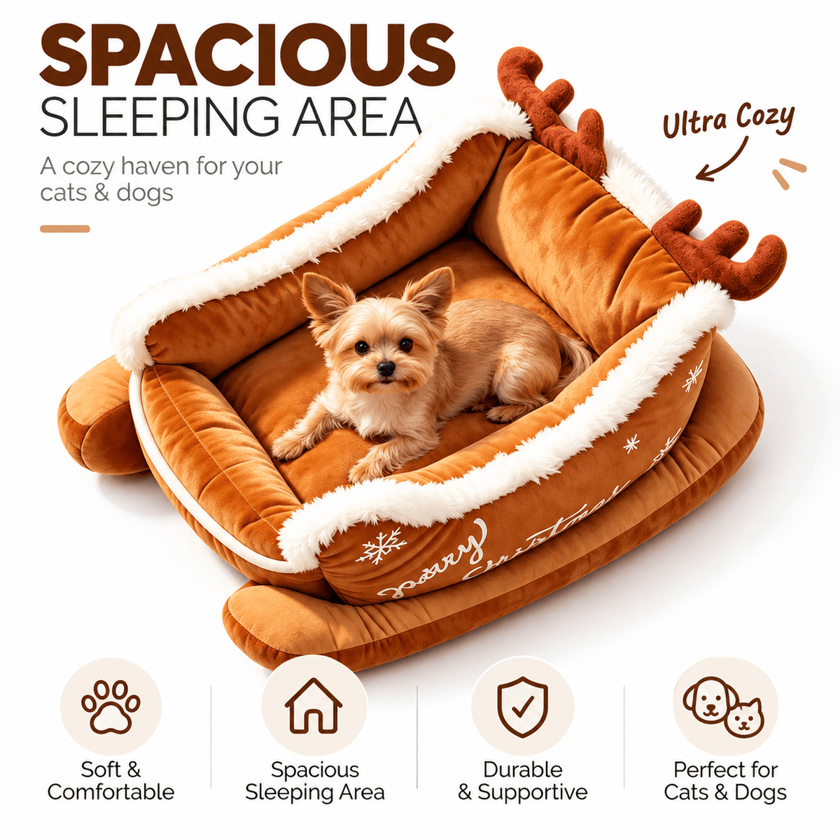 Christmas Sleigh Pet Bed for Dogs & Cats Fursera
