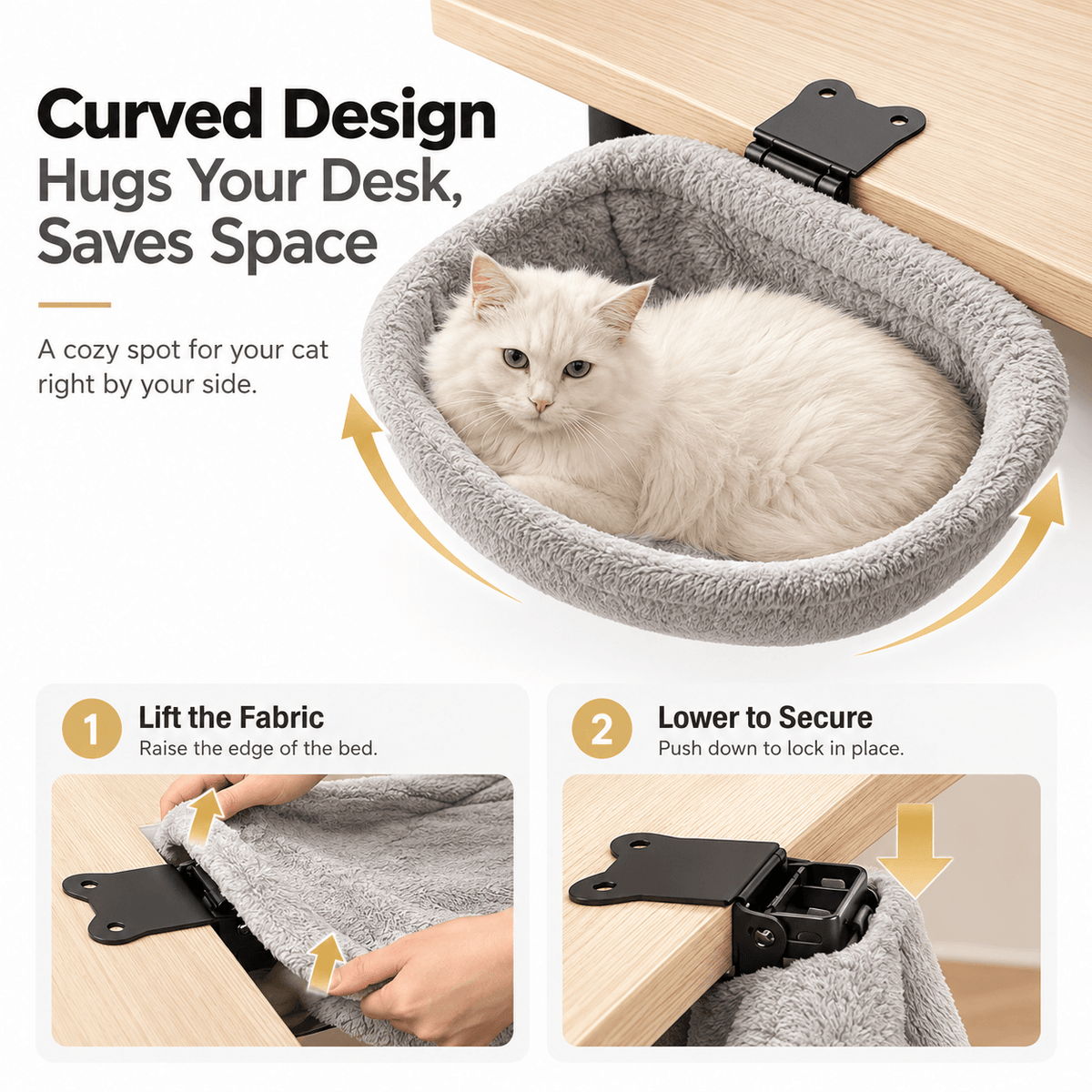 Foldable Desk Cat Bed – Clamp-On Cat Hammock Fursera