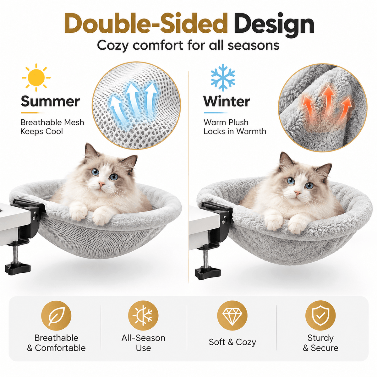 Foldable Desk Cat Bed – Clamp-On Cat Hammock Fursera
