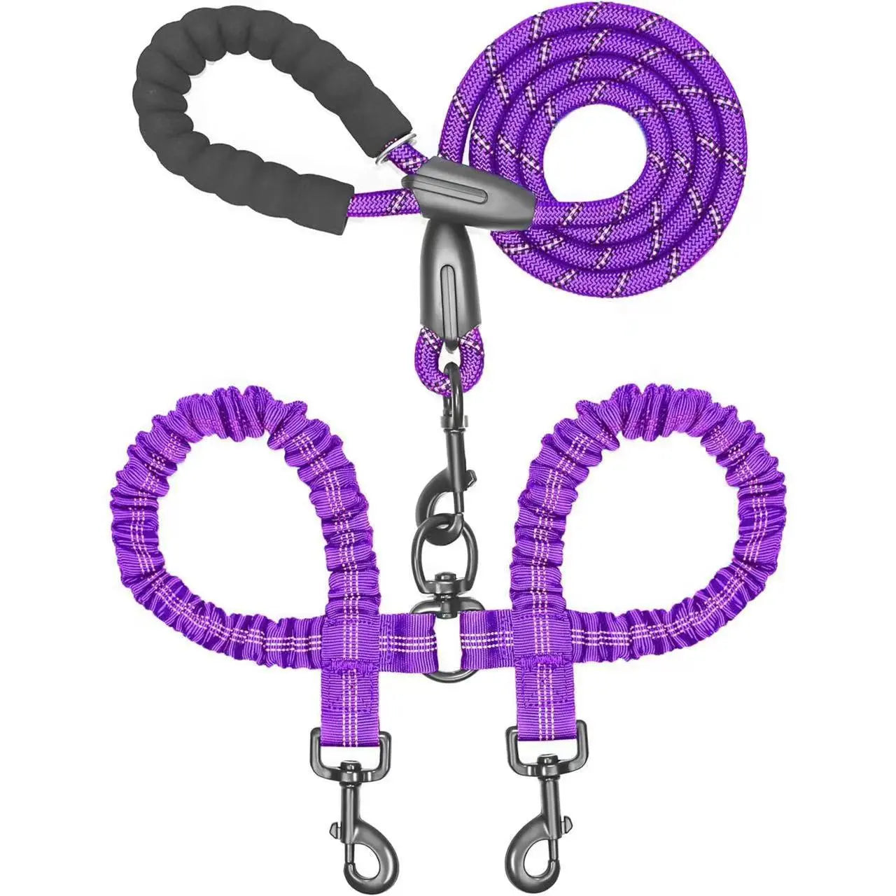 Dual Dog Leash – No-Tangle 360° Swivel Bungee Leash for Two Dogs