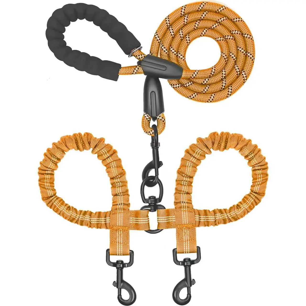 Dual Dog Leash – No-Tangle 360° Swivel Bungee Leash for Two Dogs