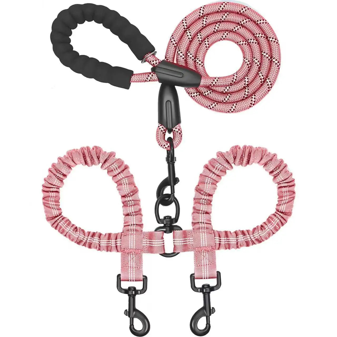 Dual Dog Leash – No-Tangle 360° Swivel Bungee Leash for Two Dogs
