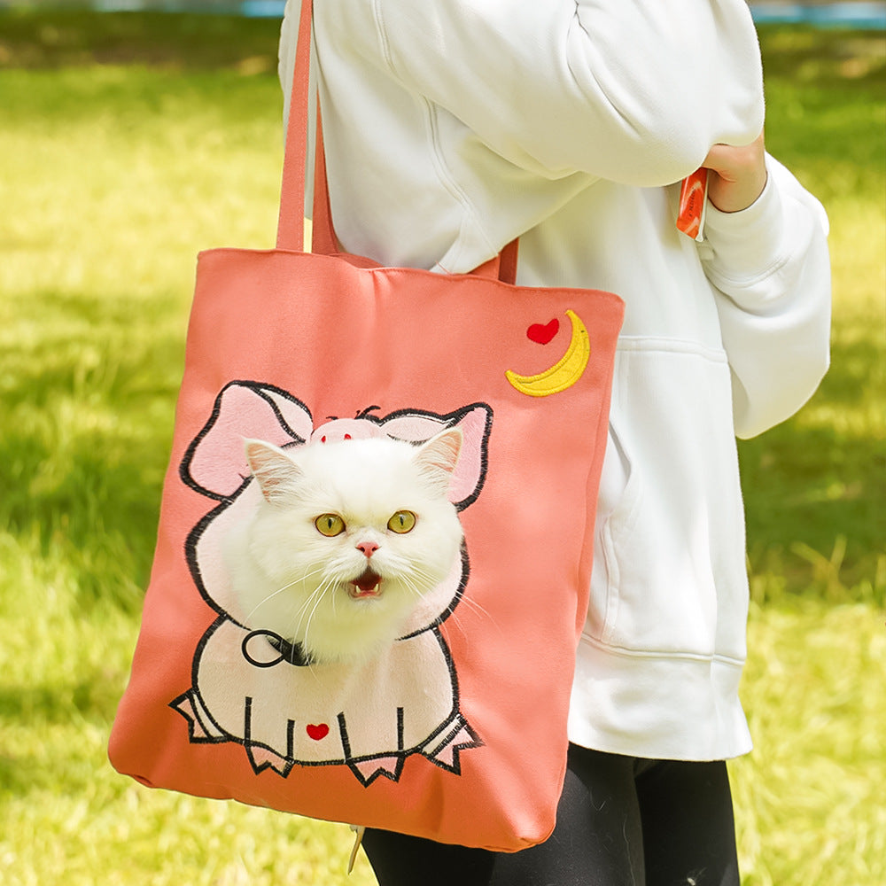 Cute Character Pet Carrier Tote Bag – Canvas Shoulder Bag for Cats & Small Dogs Fursera