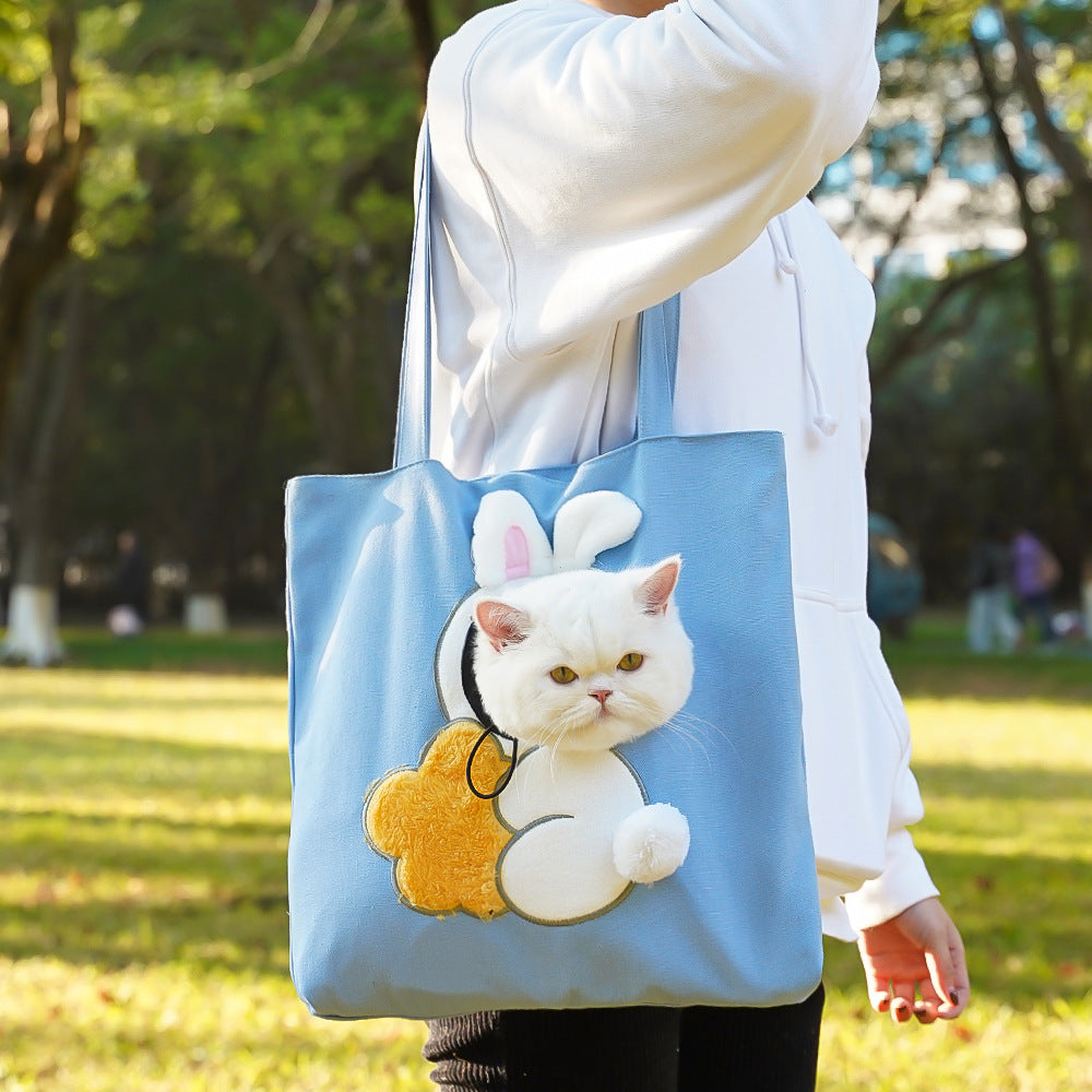 Cute Character Pet Carrier Tote Bag – Canvas Shoulder Bag for Cats & Small Dogs Fursera