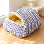 Cozy Cat Cave Bed – Enclosed Plush Gingham Sleeping Nest for Cats & Small Dogs Fursera