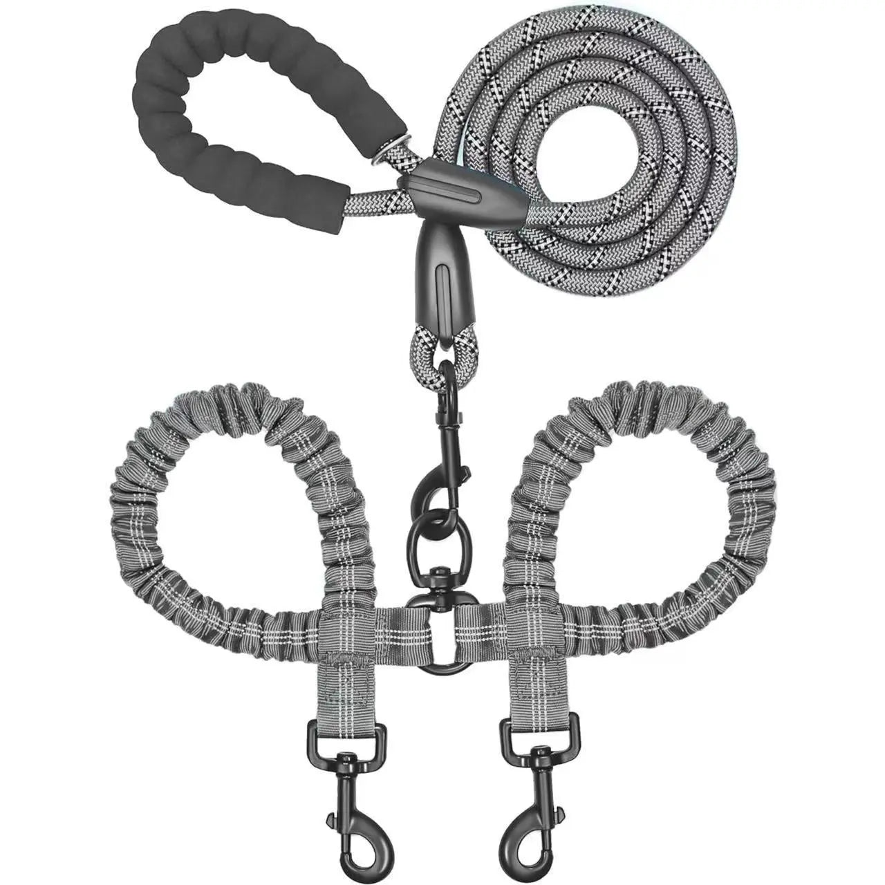Dual Dog Leash – No-Tangle 360° Swivel Bungee Leash for Two Dogs