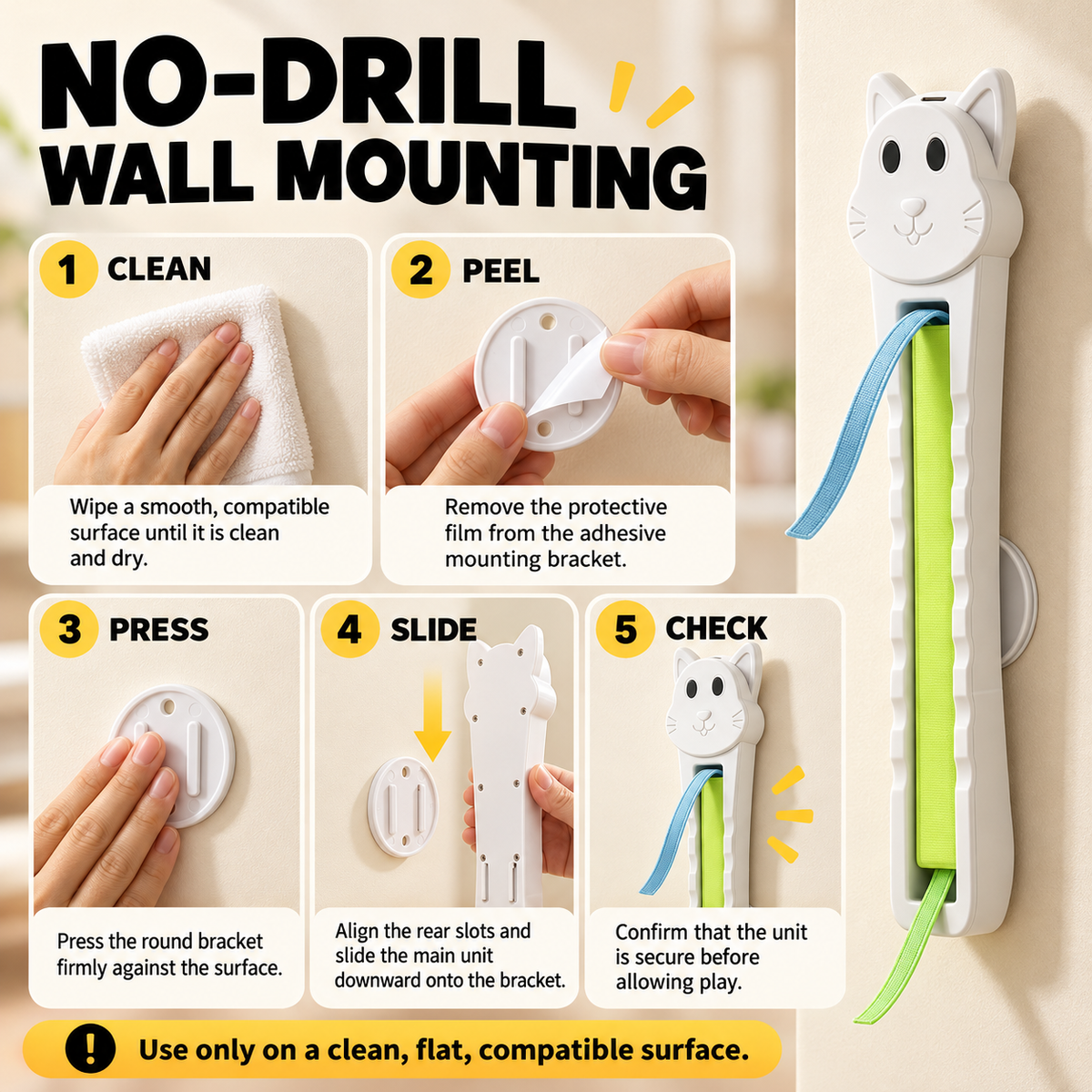 Wall-Mounted Automatic Cat Ribbon Toy – 2-Speed USB-C Rechargeable Teaser Fursera