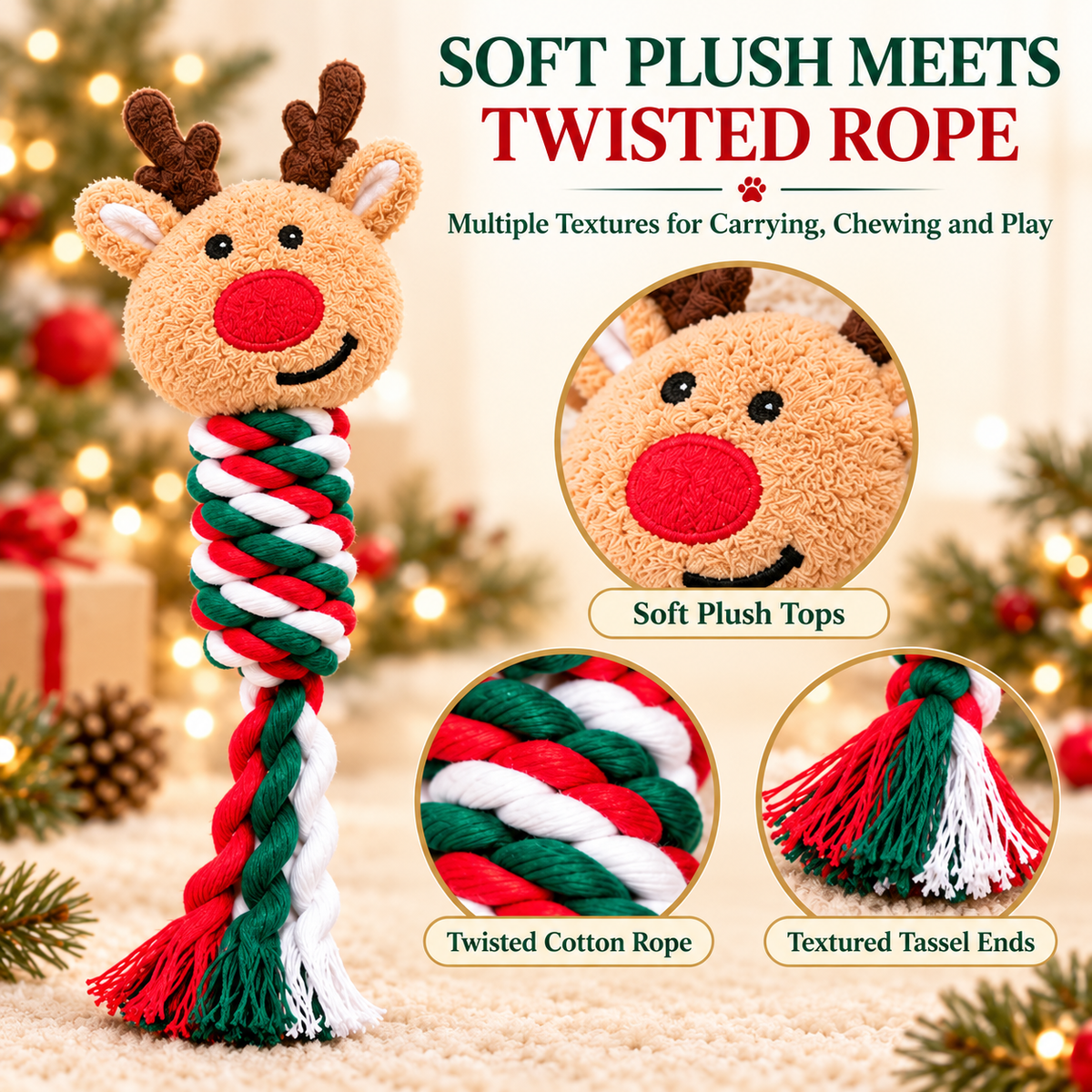 7-Piece Christmas Dog Toy Set – Festive Plush & Cotton Rope Toys for Chewing, Tugging & Fetch Fursera