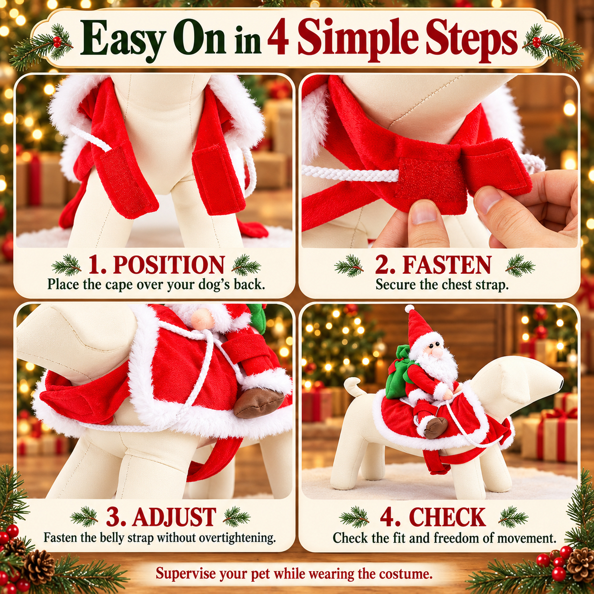 Santa Rider Dog Christmas Costume – Adjustable Holiday Cape Fursera