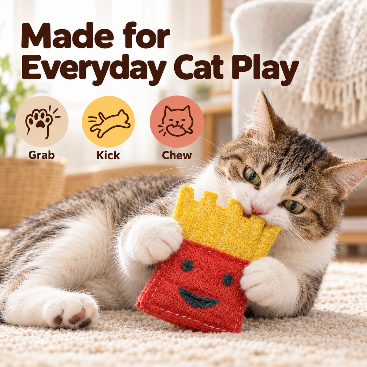 Natural Loofah Cat Toys – 6-Piece Food-Shaped Play Set Fursera