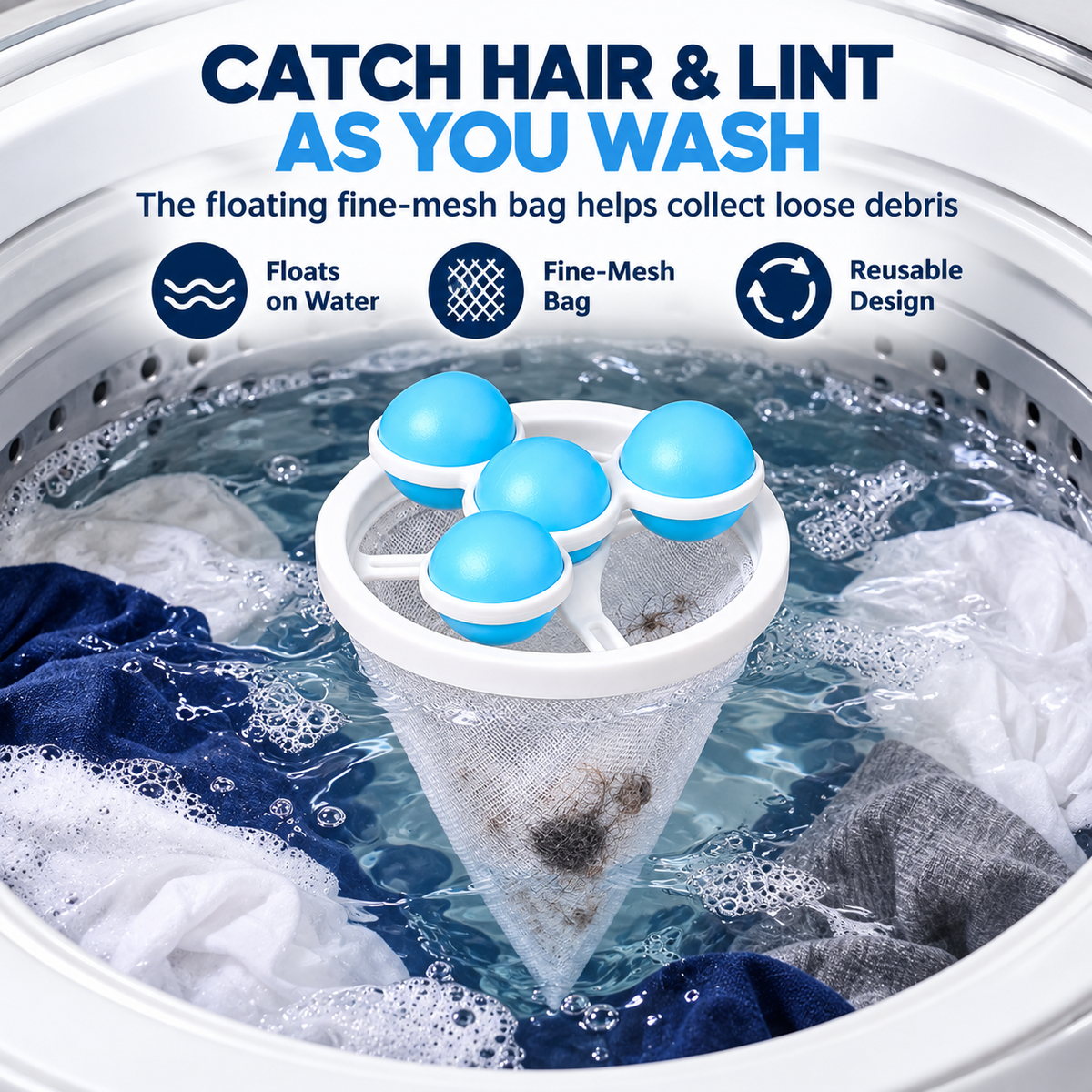 Reusable Floating Pet Hair & Lint Catcher for Top-Loading Washers Fursera