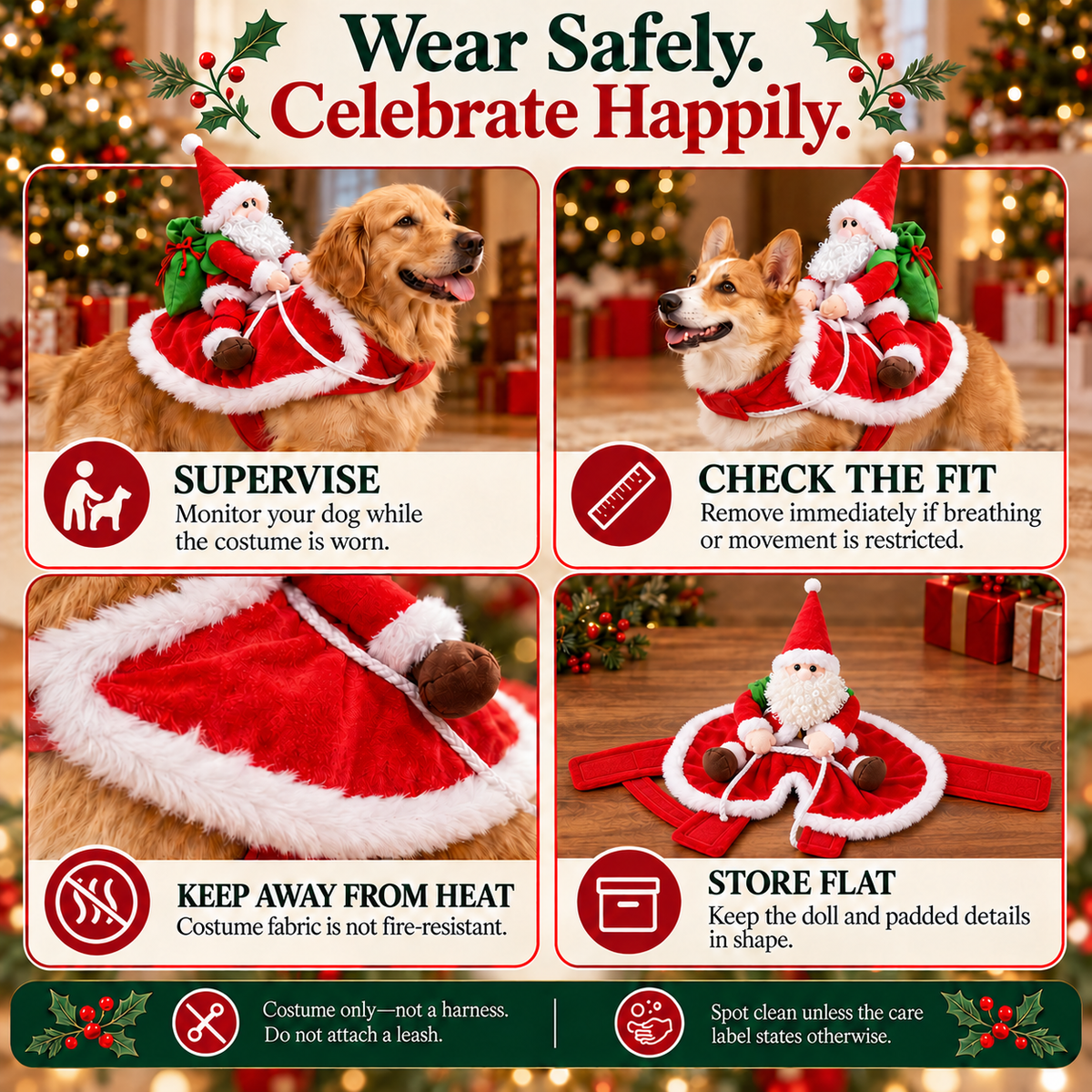Santa Rider Dog Christmas Costume – Adjustable Holiday Cape Fursera
