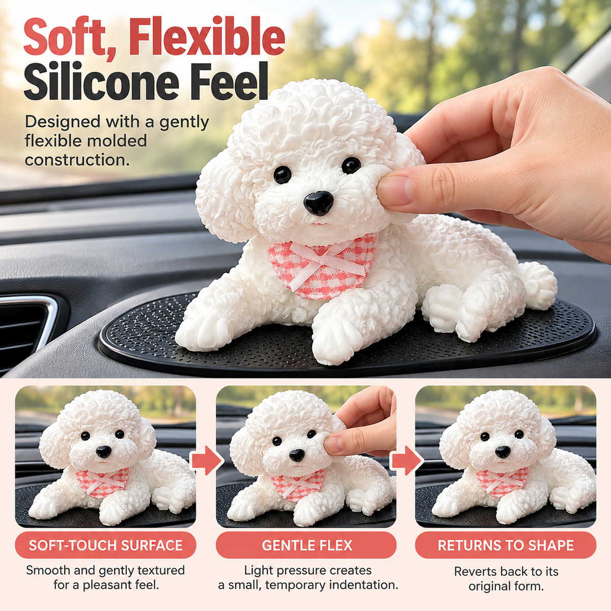 Cute Puppy Dashboard Ornament with Anti-Slip Mat Fursera