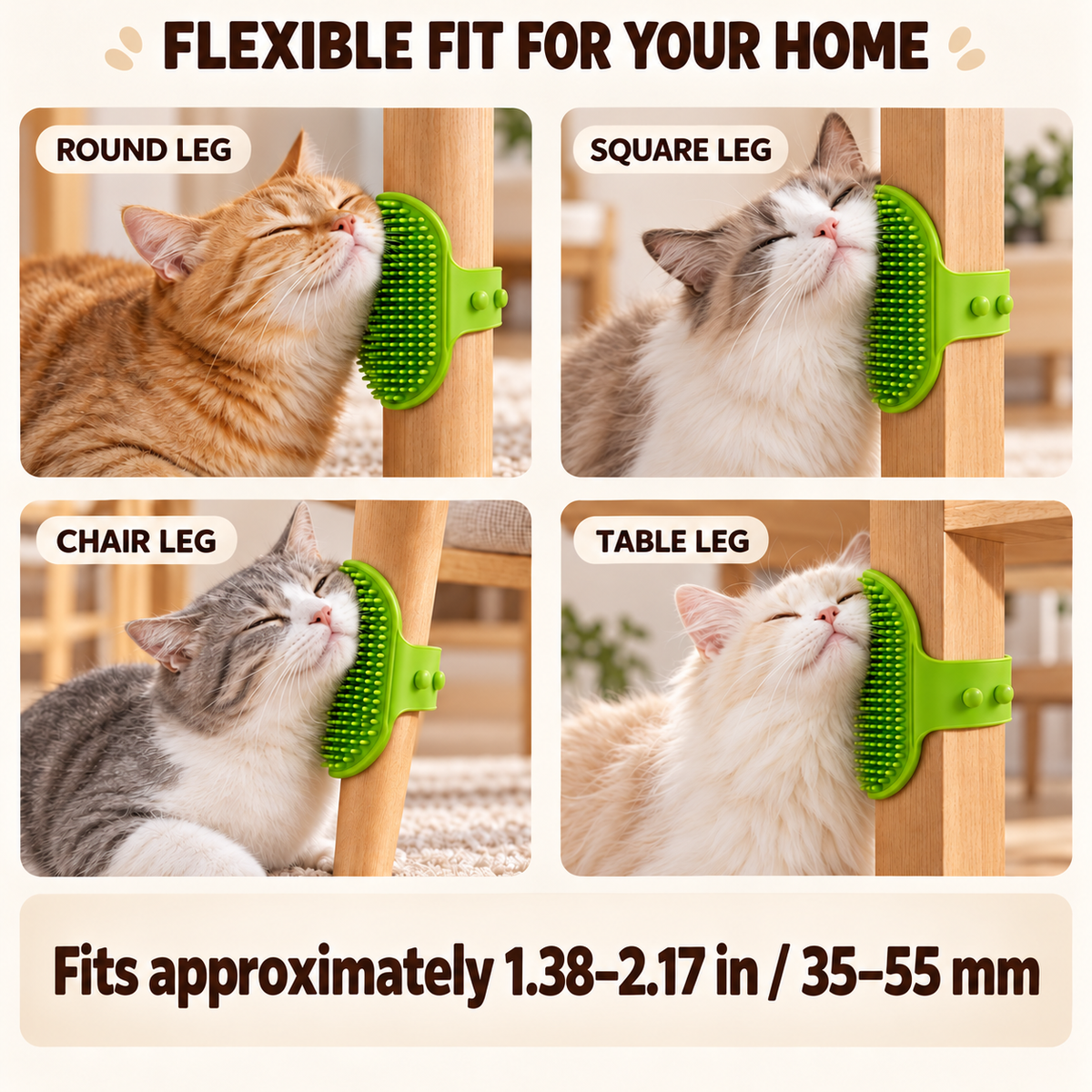 Wraparound Cat Self-Grooming Brush – Furniture-Leg & Handheld Groomer Fursera