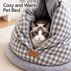 Cozy Gingham Cat Cave Bed – Plush-Lined Hideaway Fursera