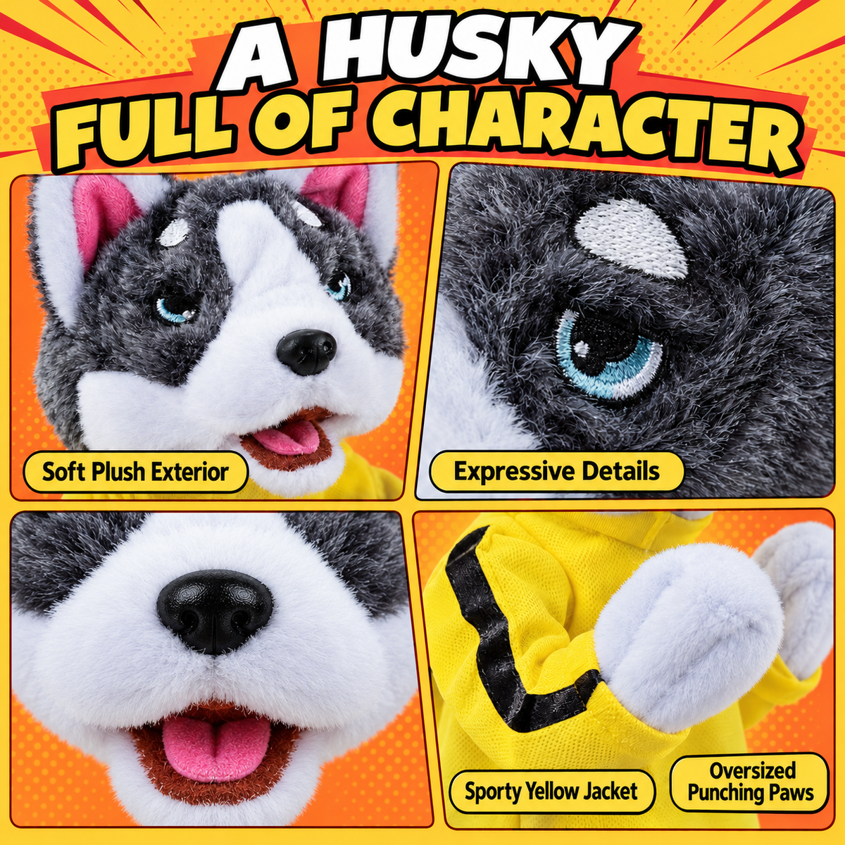 Husky Boxing Hand Puppet with Sound Effects – Interactive Plush Toy Fursera
