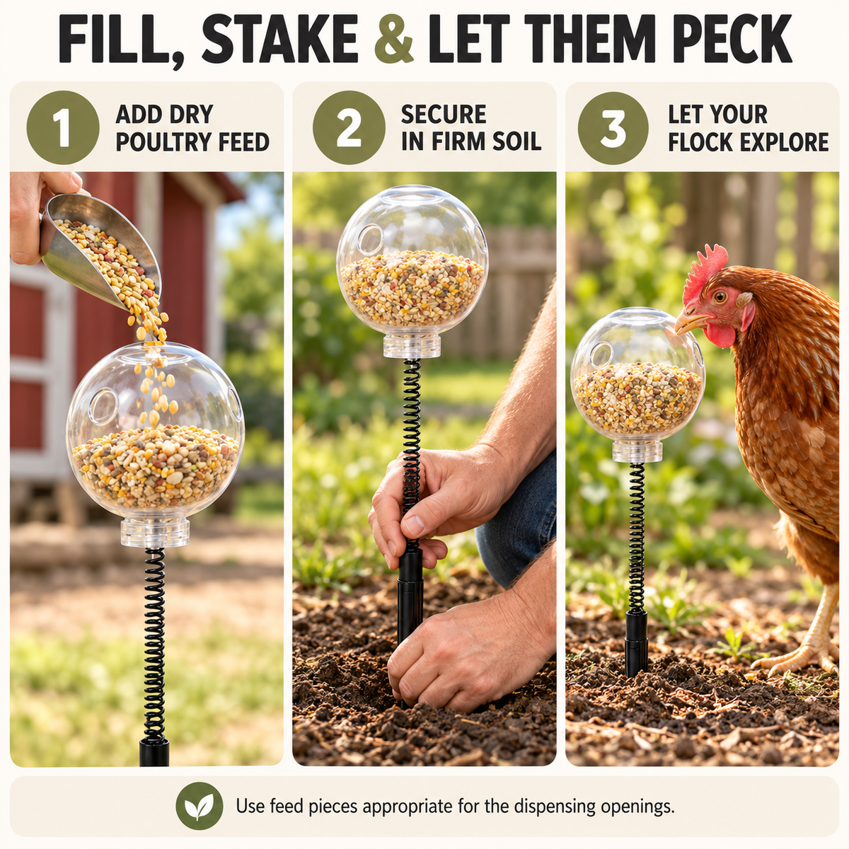 Spring-Mounted Chicken Pecking Toy & Treat Dispenser – Clear Refillable Feeder Fursera