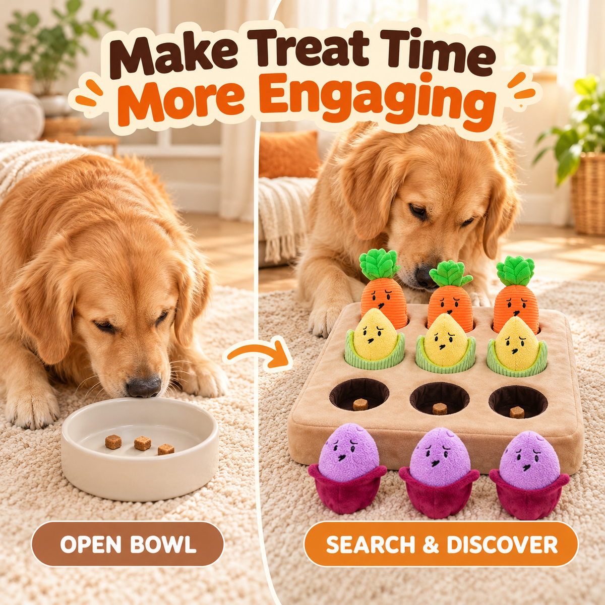 Vegetable Hide-and-Seek Dog Puzzle Toy – 9 Squeaky Plush Veggies Fursera
