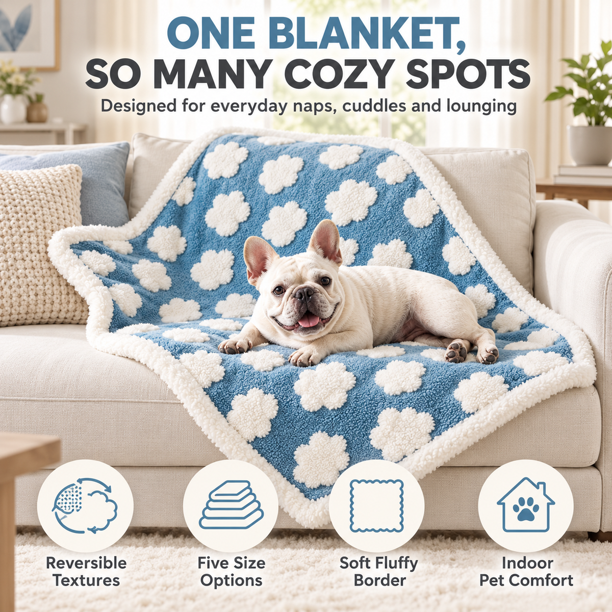 Reversible Plush Pet Blanket for Dogs & Cats – Fluffy Sofa & Bed Throw Fursera