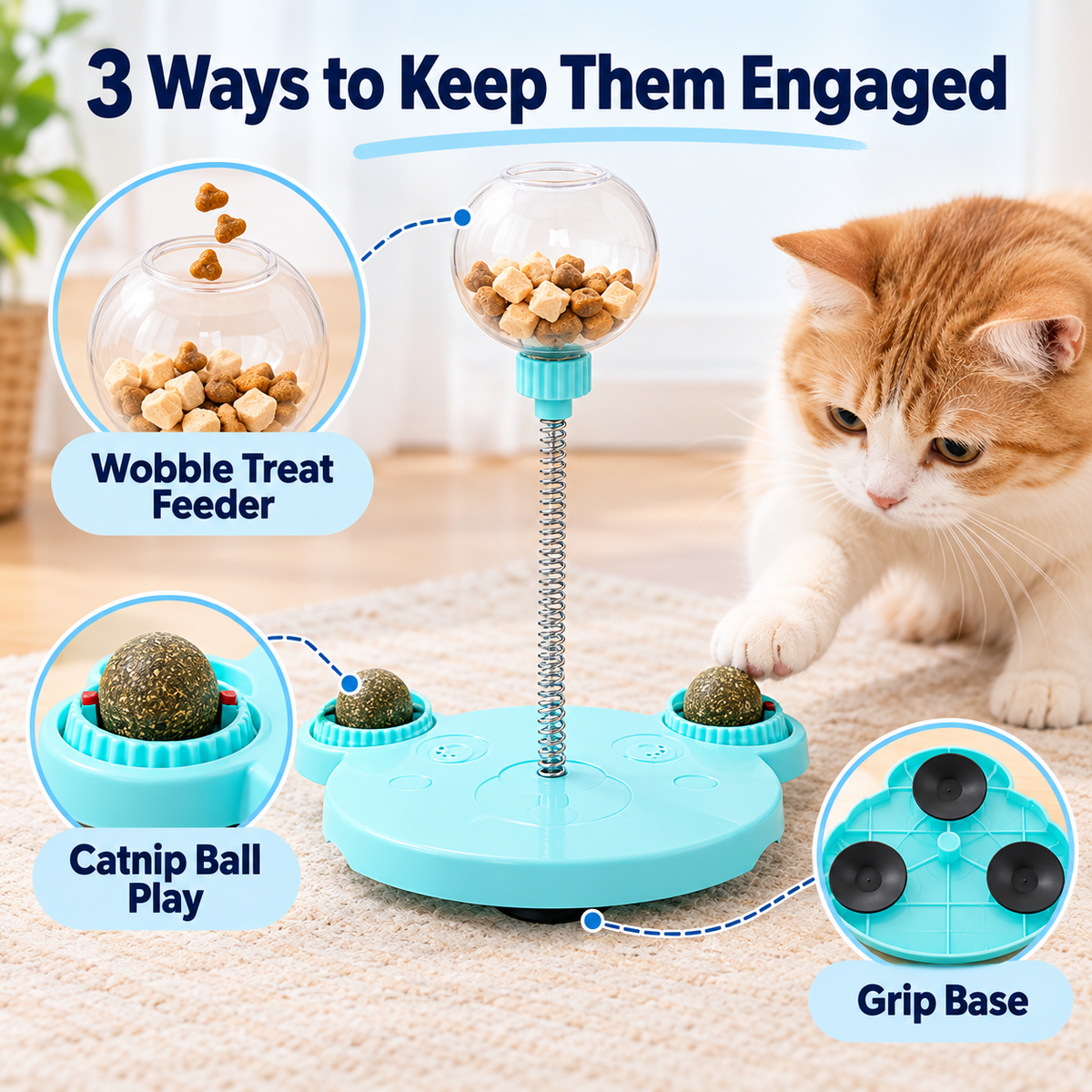 Spring Wobble Treat Dispenser for Cats & Small Dogs – Interactive Pet Toy with Suction Base Fursera