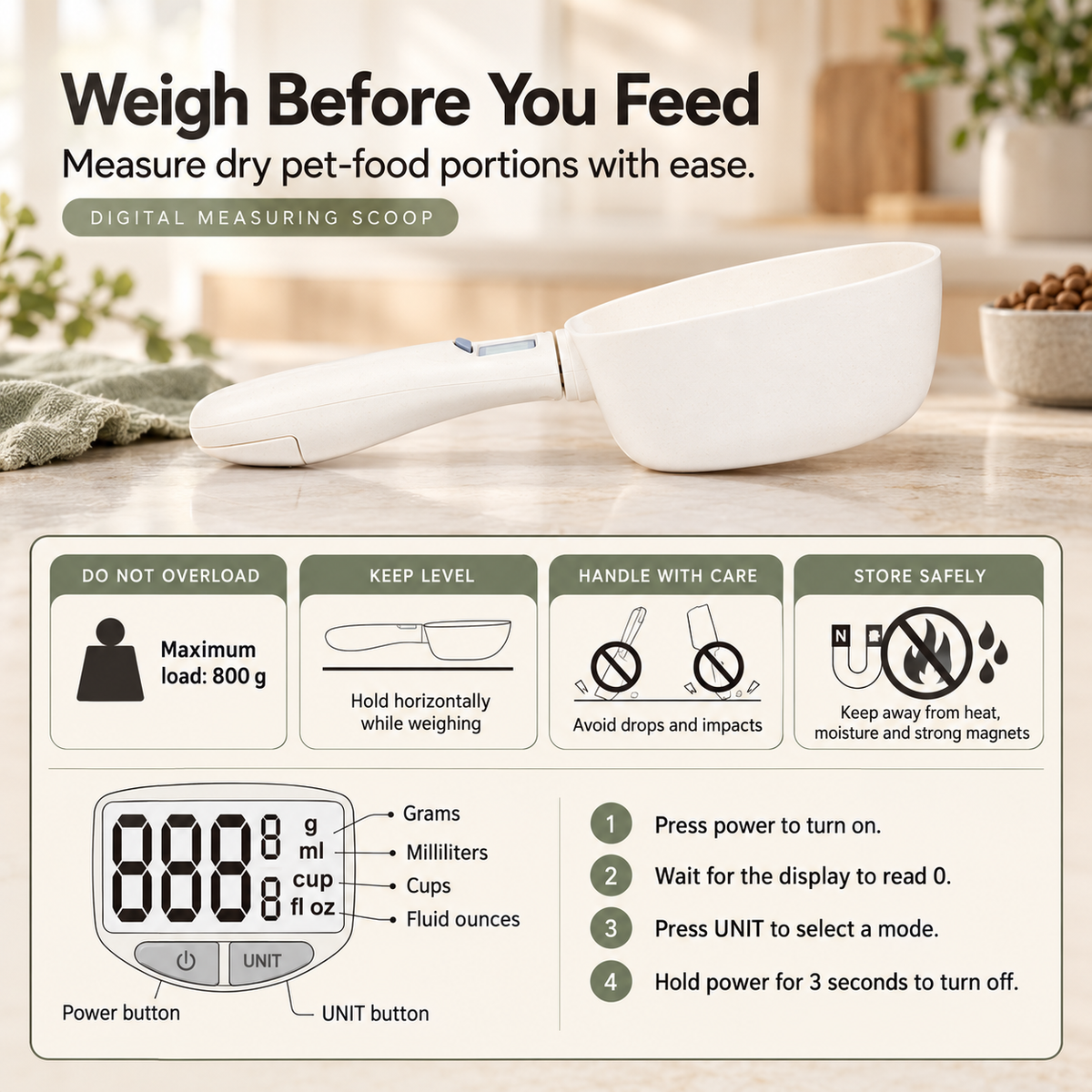 Digital Pet Food Measuring Scoop with LCD Display & Detachable Bowl Fursera
