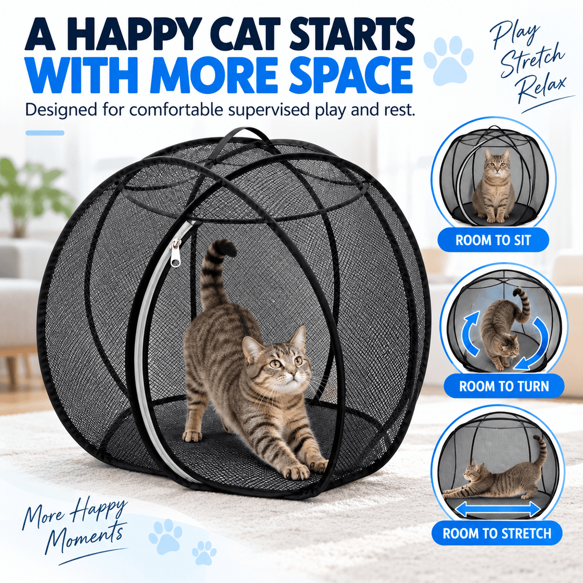 Pop-Up Cat Playpen – Foldable Mesh Tent for Indoor & Outdoor Play Fursera