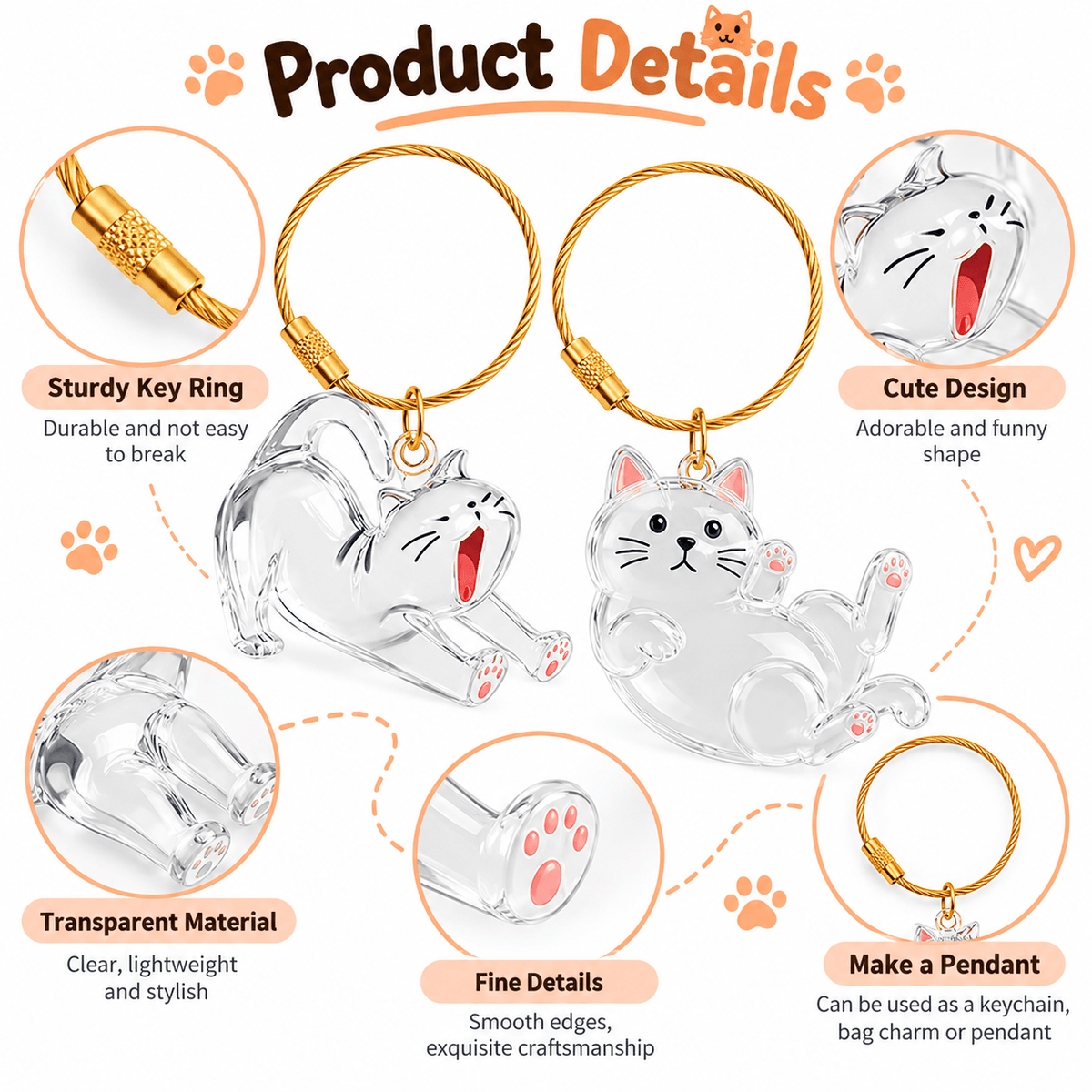 Pet Fur Keepsake Keychains – 2-Pack Cat-Shaped Charms Fursera