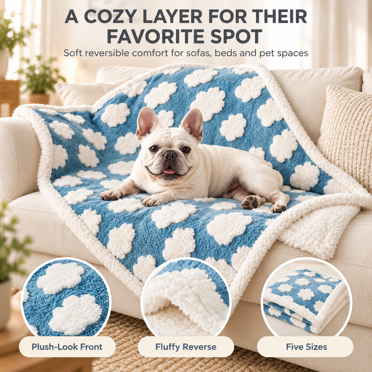 Reversible Plush Pet Blanket for Dogs & Cats – Fluffy Sofa & Bed Throw Fursera