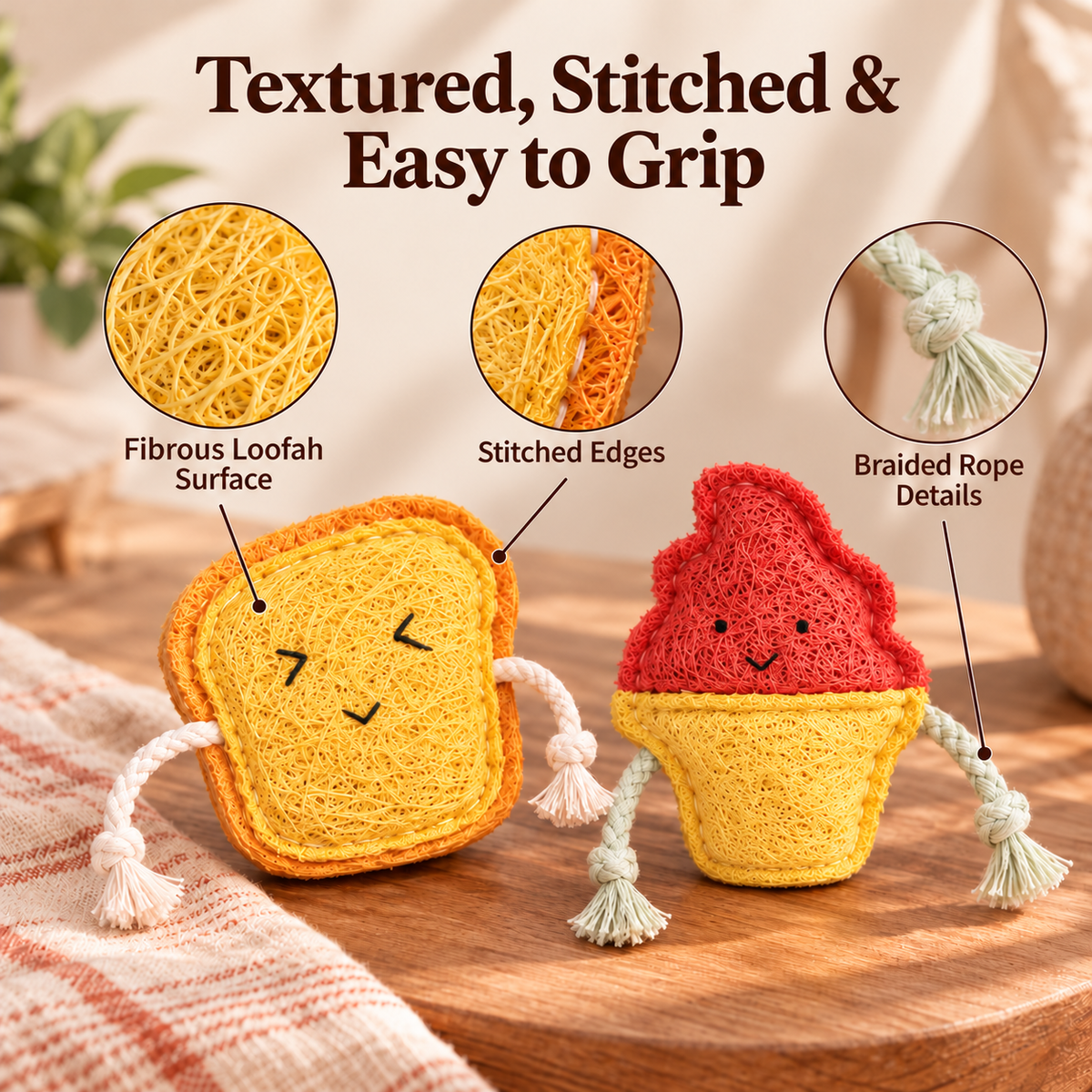Natural Loofah Cat Toys – 6-Piece Food-Shaped Play Set Fursera