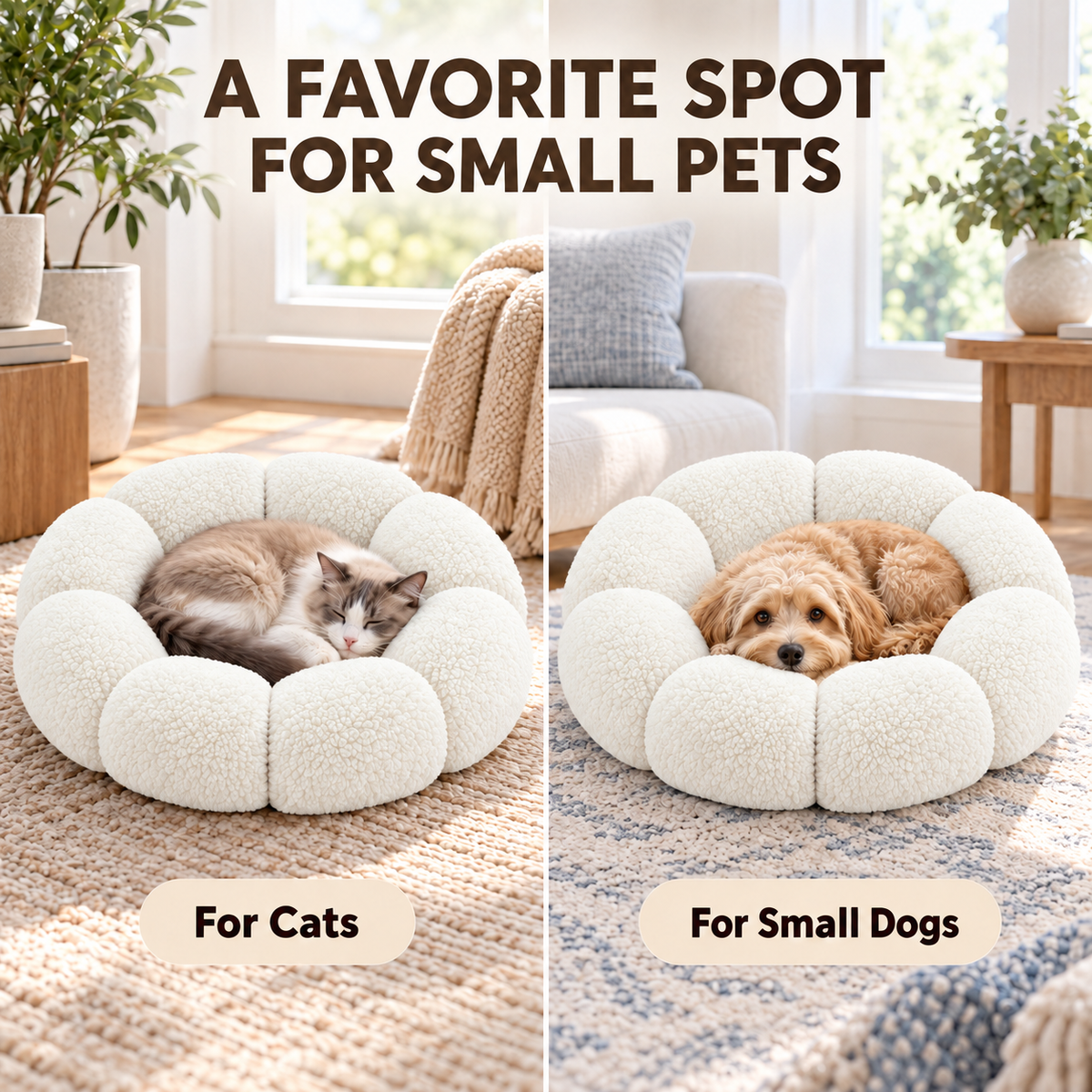 Flower-Shaped Pet Bed for Cats & Small Dogs – Soft Fleece Donut Bed Fursera