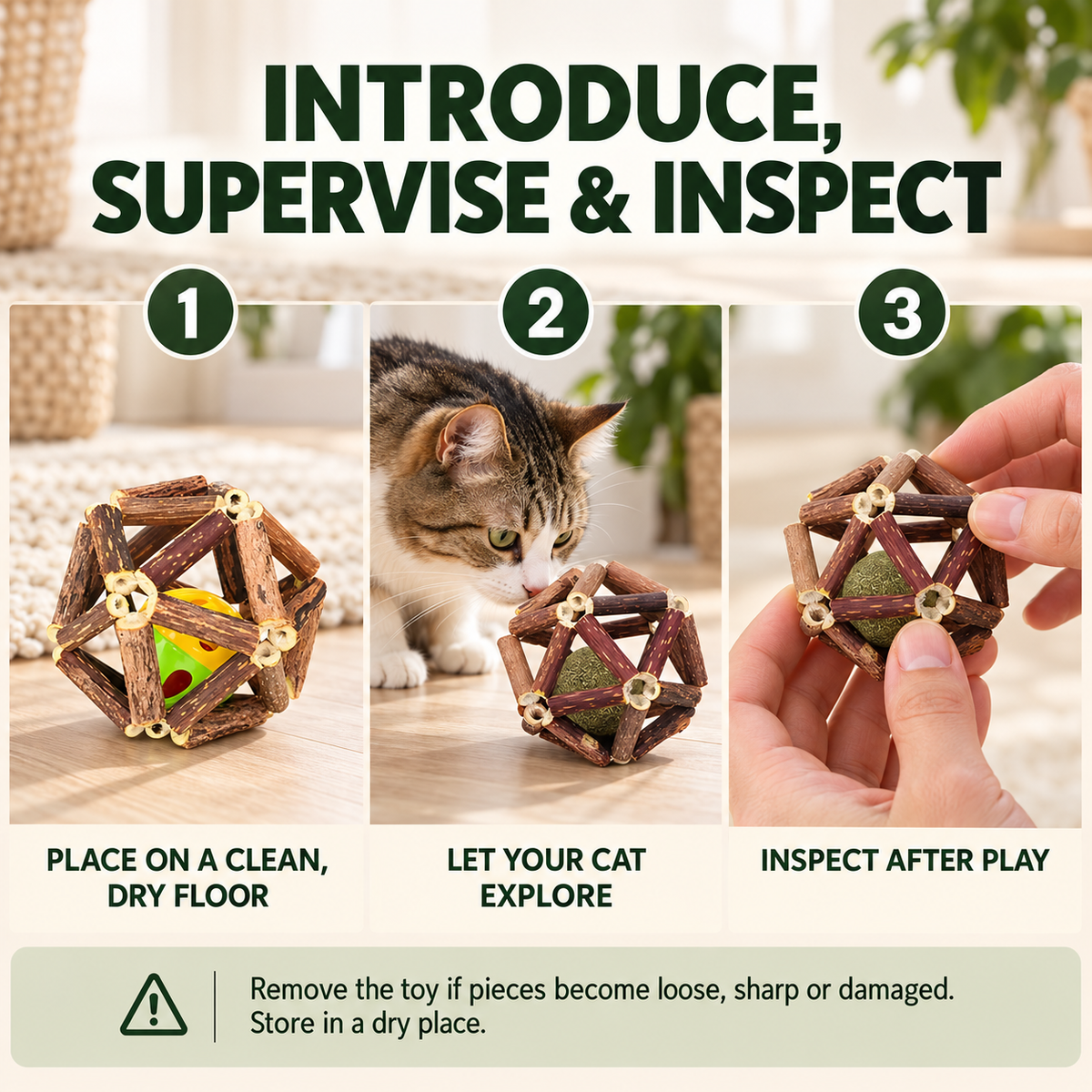 3-Piece Silvervine Cat Toy Ball Set with Catnip Cores & Bell Ball Fursera
