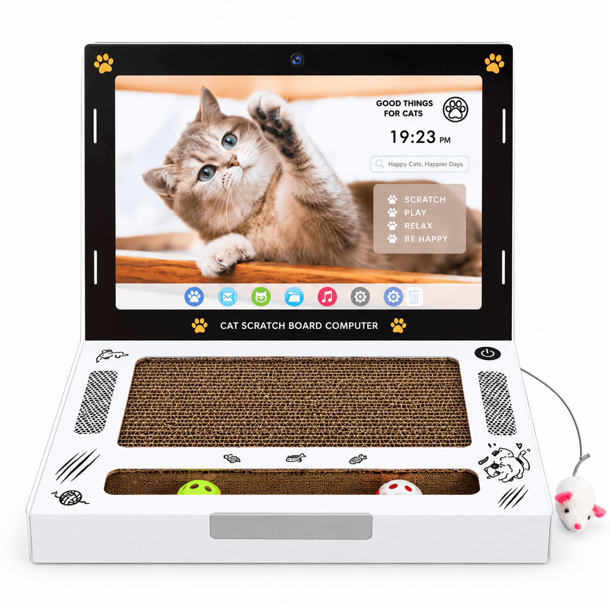 Laptop Cat Scratcher with Mouse Toy & 2 Bell Balls Fursera