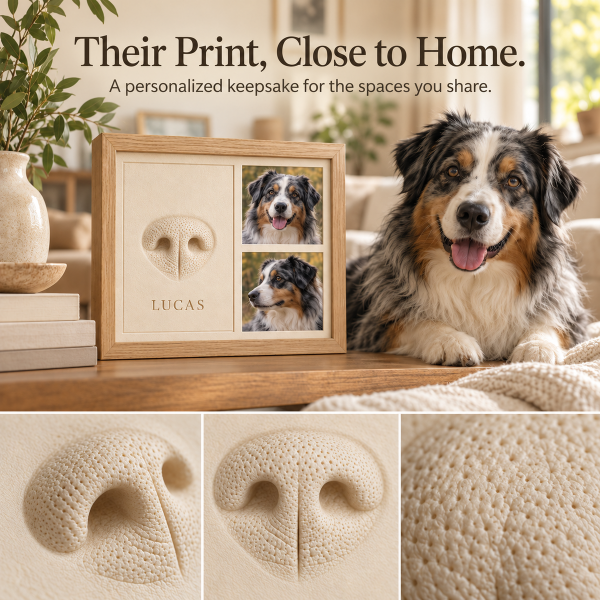 Personalized Pet Keepsake Frame – Paw or Nose Print & Two Photos Fursera