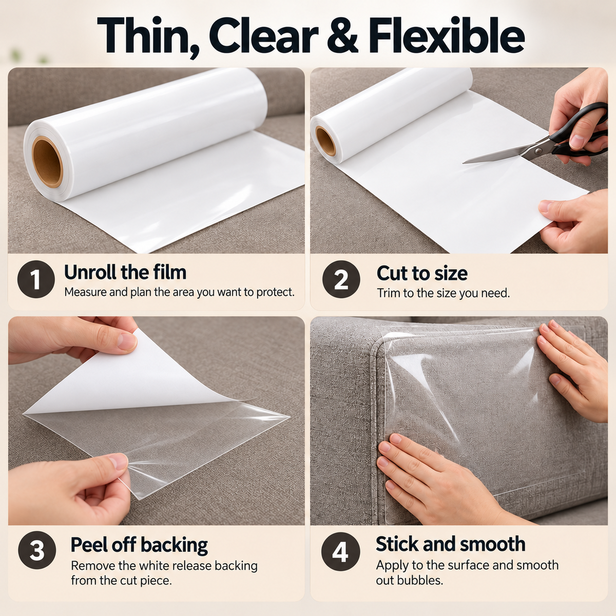 Clear Cat Scratch Furniture Protector Roll – Self-Adhesive & Cut to Fit Fursera