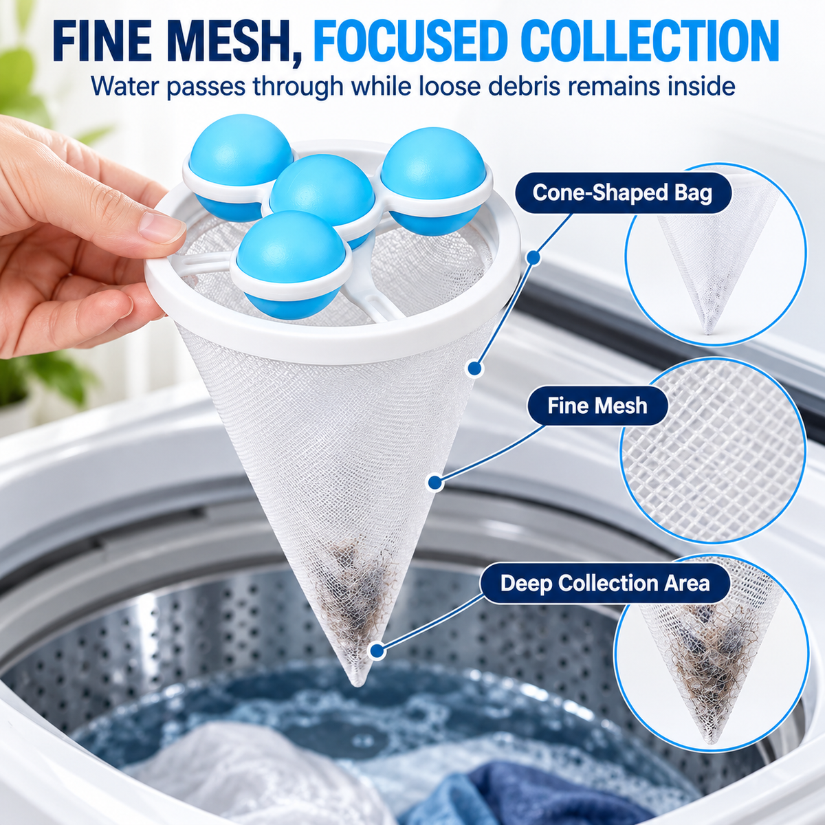 Reusable Floating Pet Hair & Lint Catcher for Top-Loading Washers Fursera