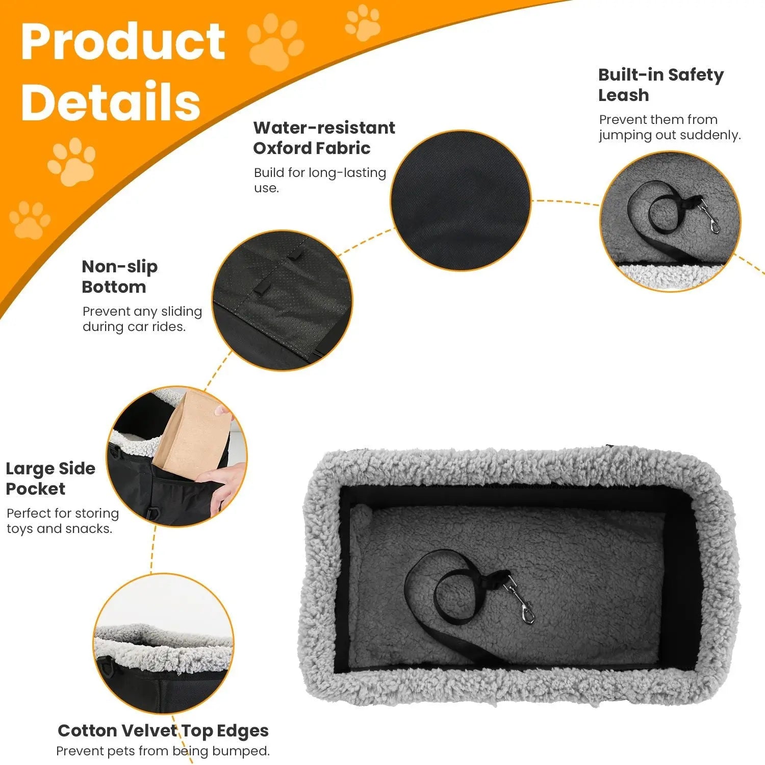 Small Pet Car Seat – Cozy Console Booster for Dogs & Cats