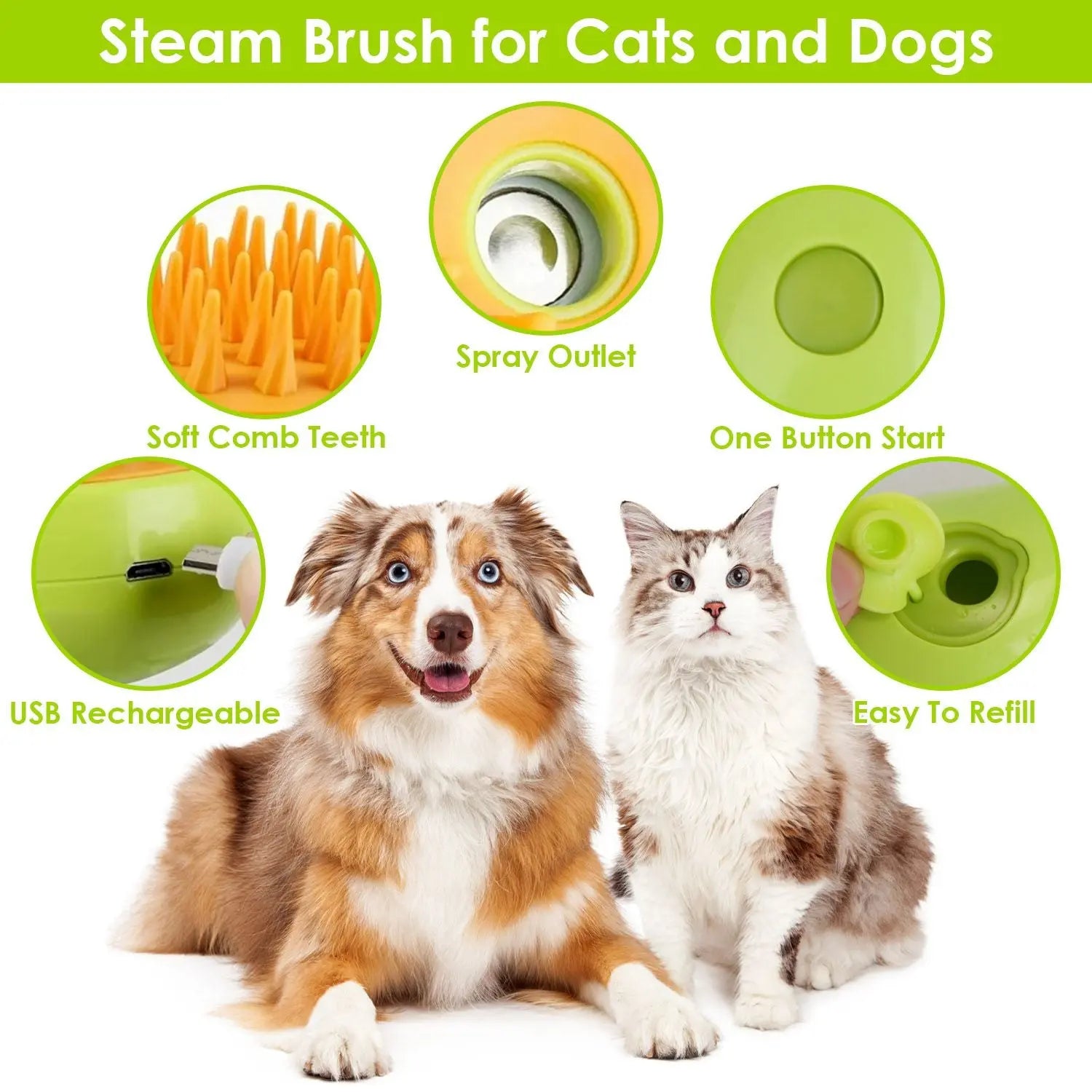 Pet Steam Brush – USB Rechargeable Grooming & Cleaning Tool
