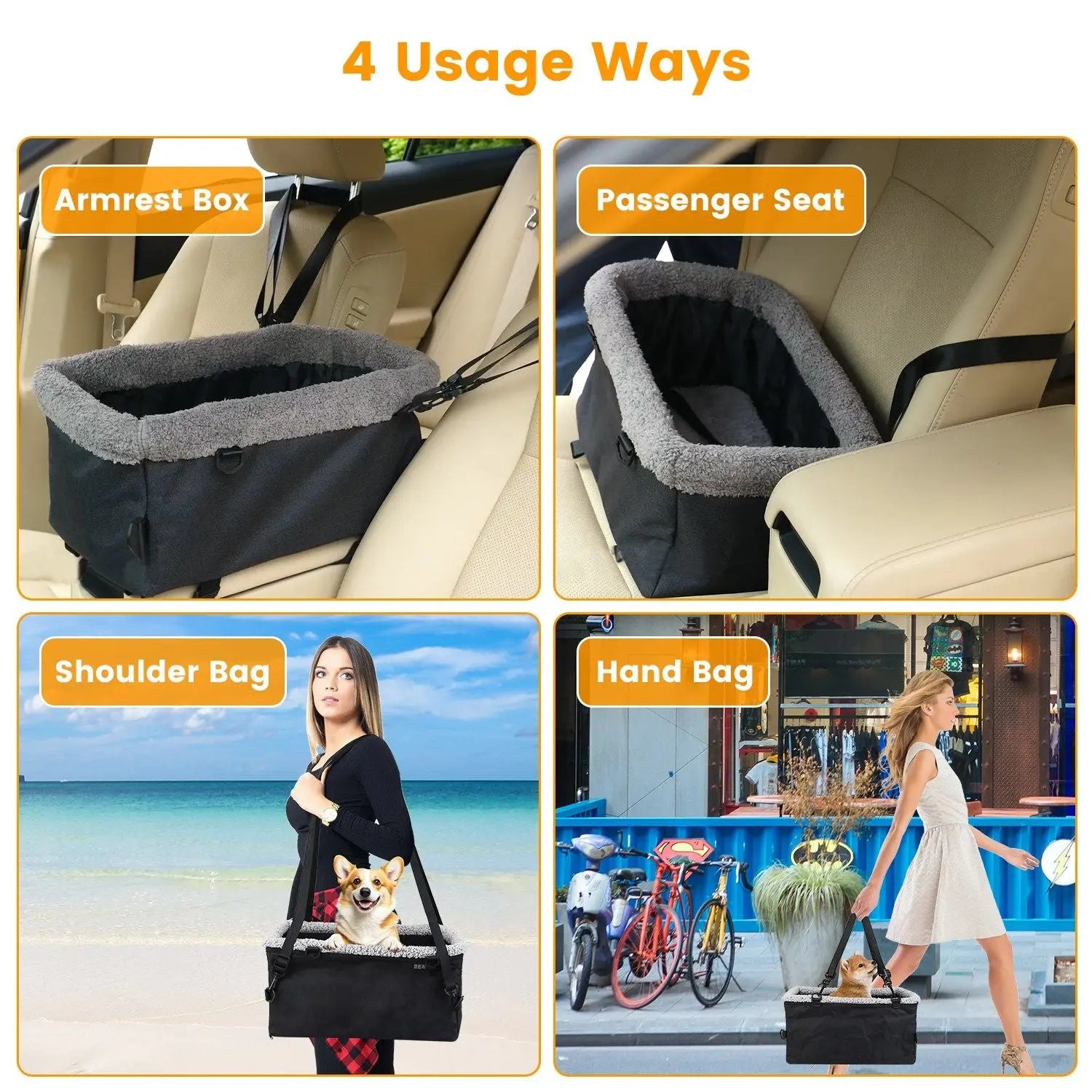 Small Pet Car Seat – Cozy Console Booster for Dogs & Cats