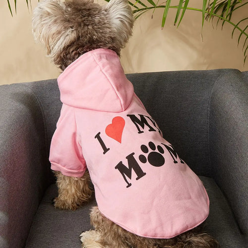 Cute Pet Hoodie – "I Love My Mom” Dog & Cat Apparel