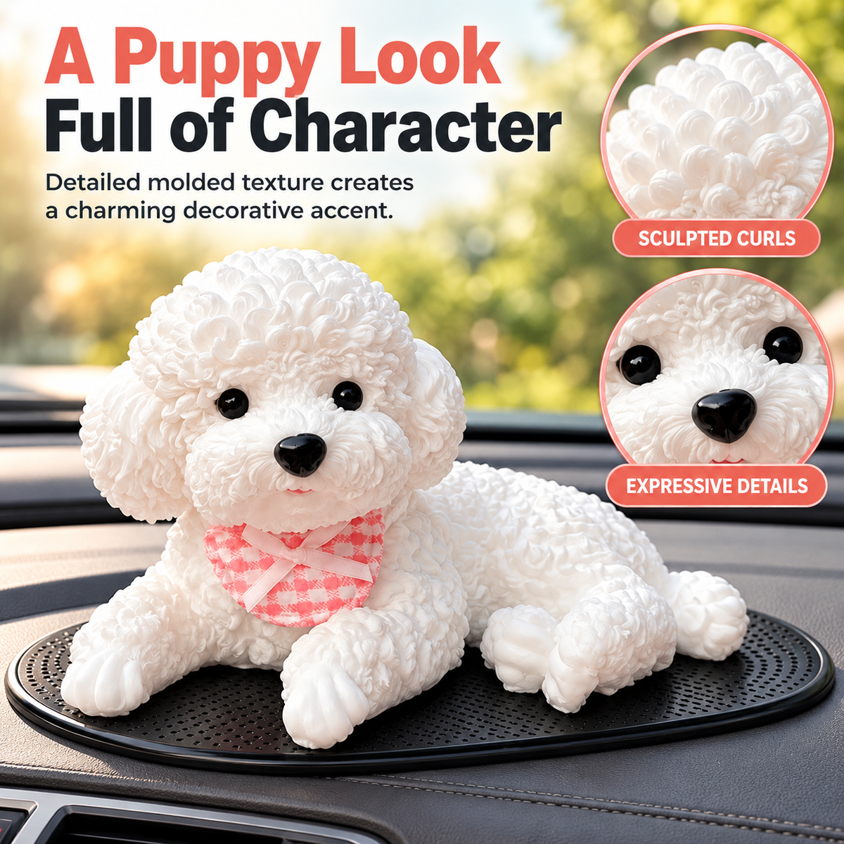 Cute Puppy Dashboard Ornament with Anti-Slip Mat Fursera