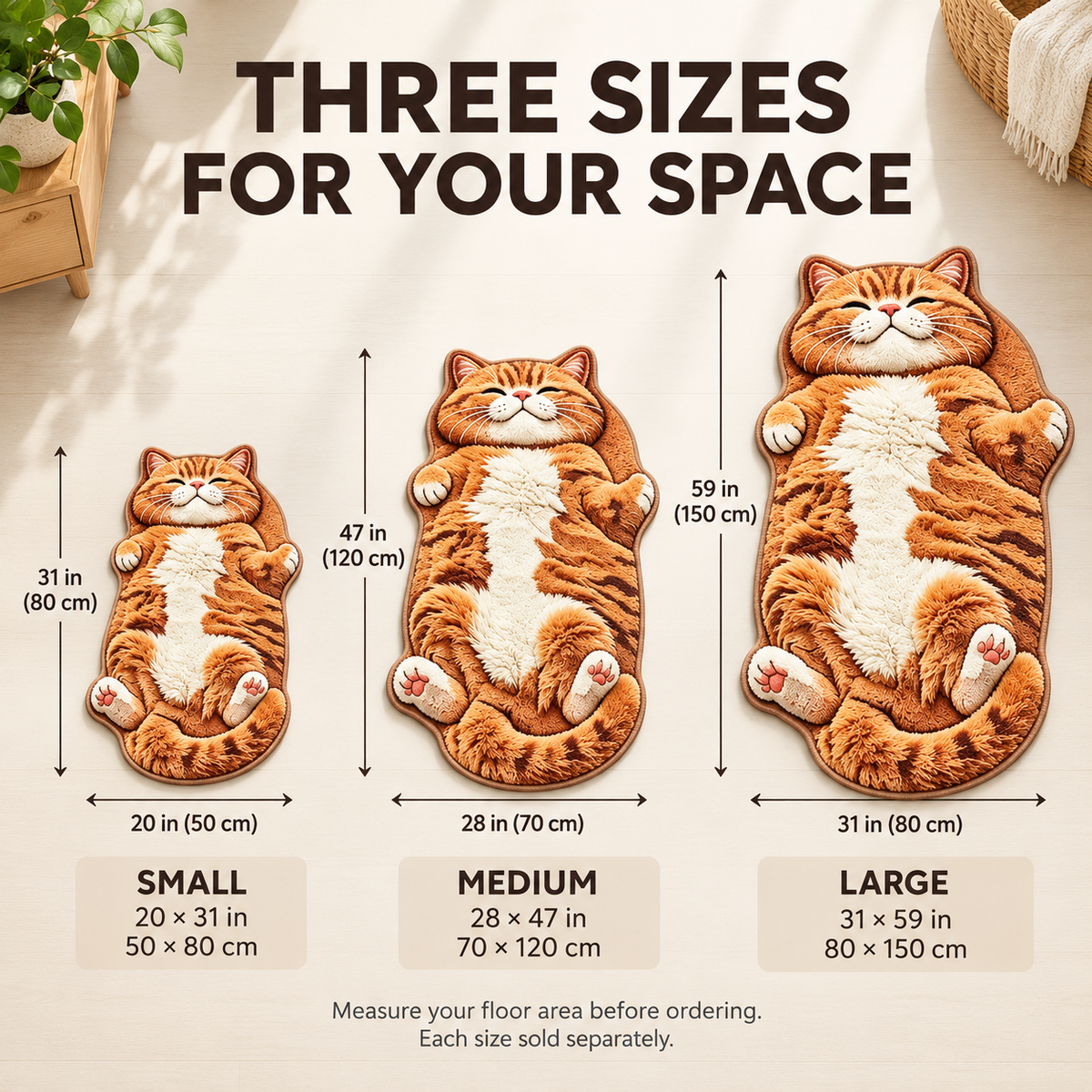 Orange Tabby Cat-Shaped Rug – Plush Accent Rug for Bedrooms & Living Rooms Fursera