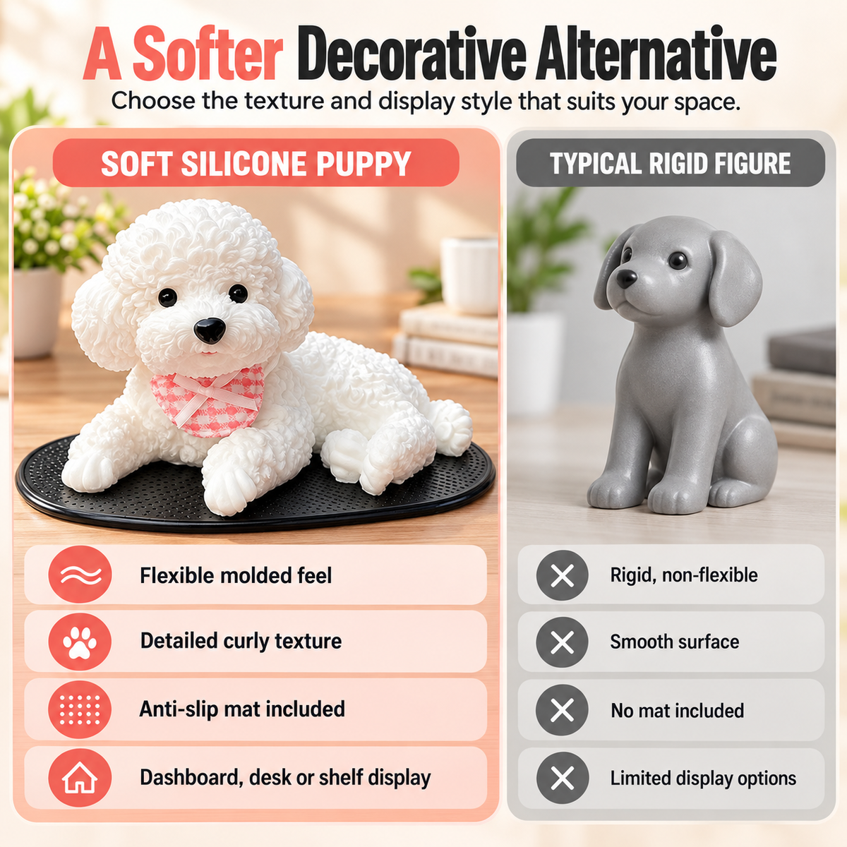 Cute Puppy Dashboard Ornament with Anti-Slip Mat Fursera