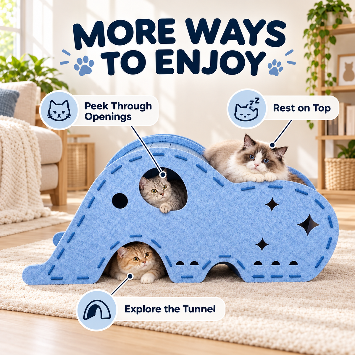 Elephant Felt Cat Tunnel & Hideaway – Indoor Cat Play & Rest Space Fursera