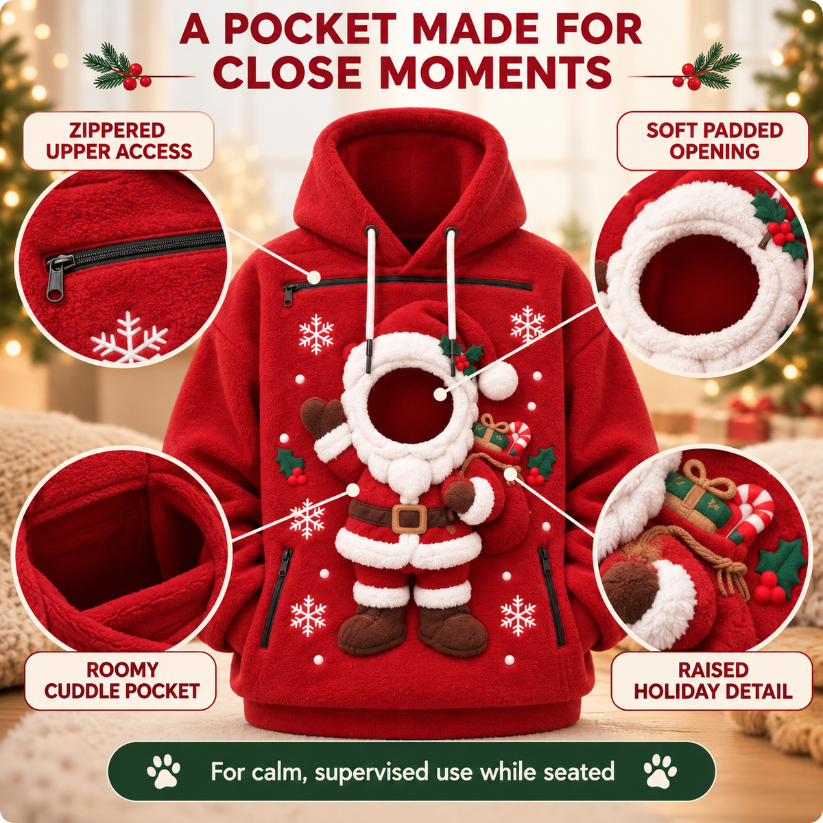 Christmas Pet Pocket Hoodie with 3D Holiday Designs Fursera