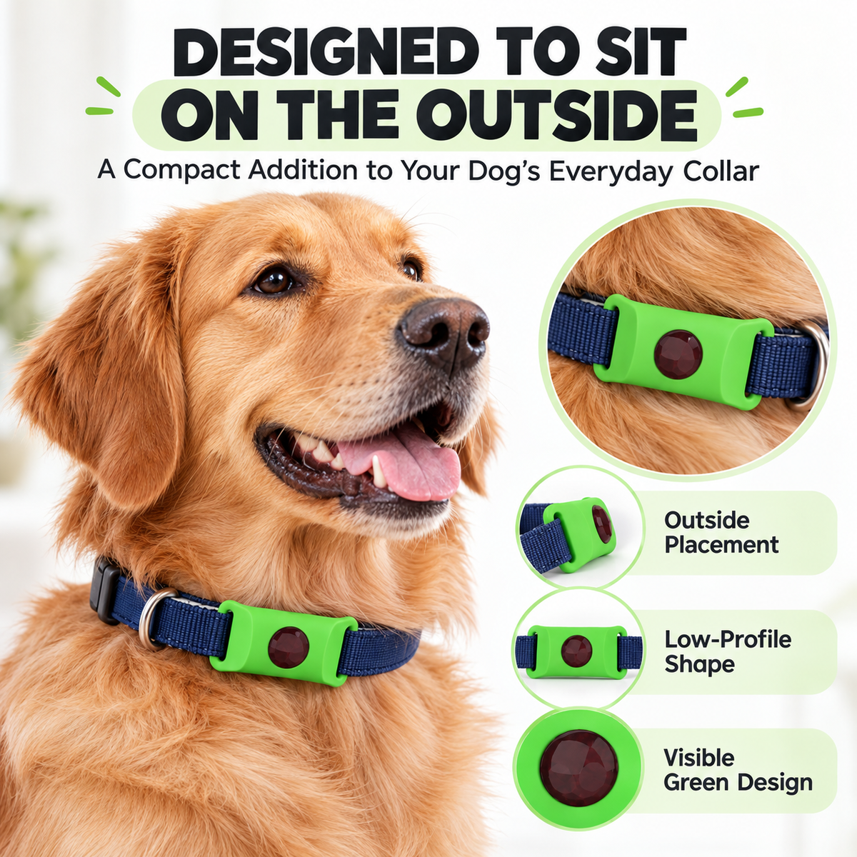 Green Collar-Mounted Pet Tag with Flexible Dual-Slot Holder & Adjustable Collar Fursera