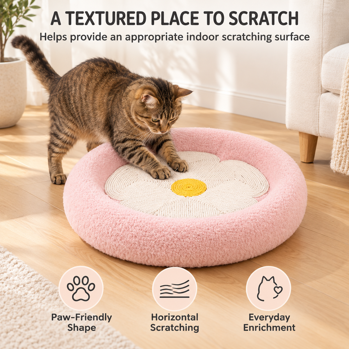 Flower Cat Scratcher Lounge – 2-in-1 Round Cat Scratching Bed Fursera