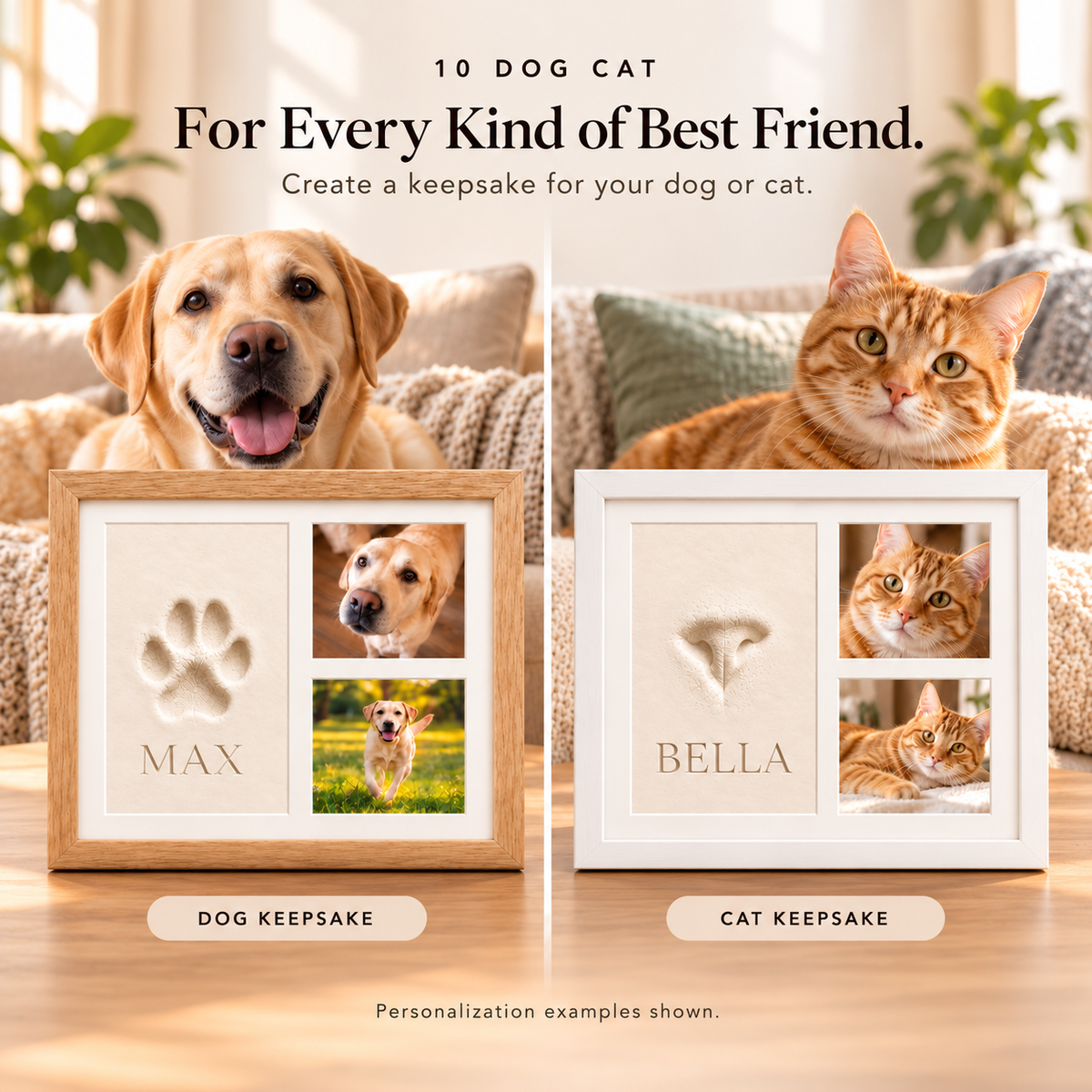 Personalized Pet Keepsake Frame – Paw or Nose Print & Two Photos Fursera