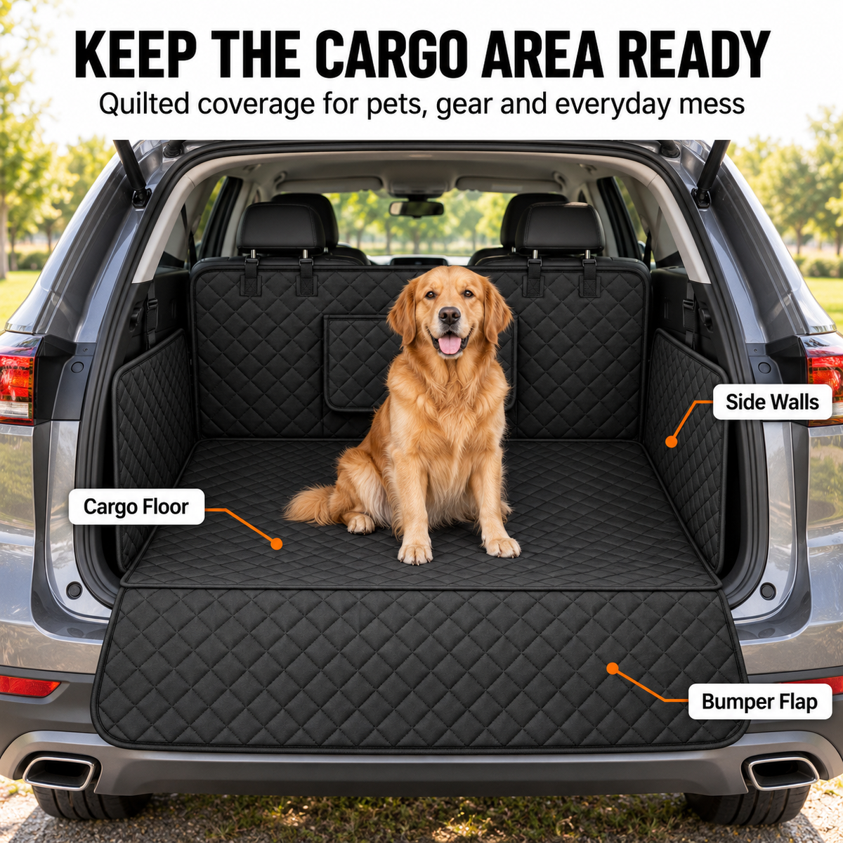 Quilted Dog Cargo Liner with Side Panels & Bumper Flap Fursera