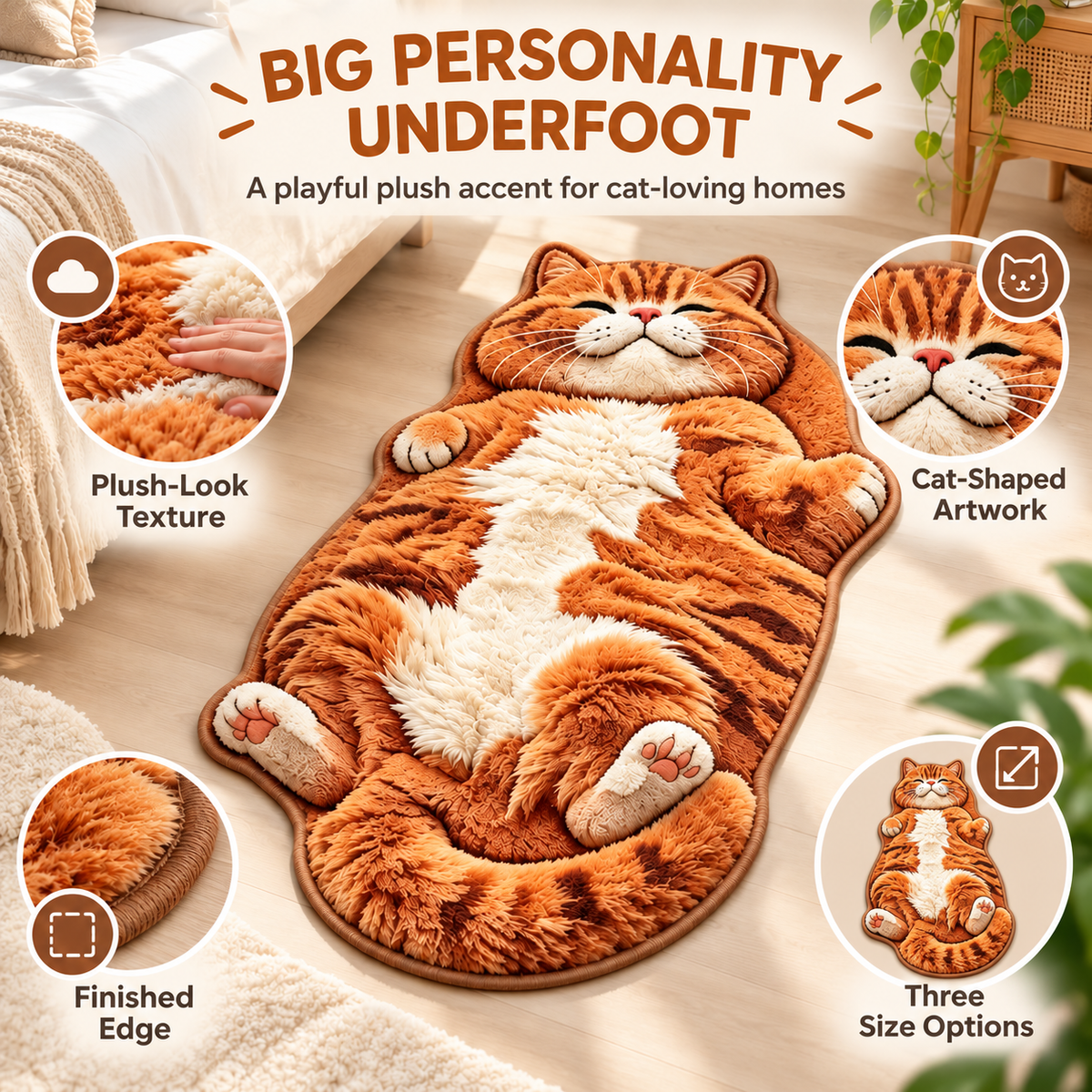 Orange Tabby Cat-Shaped Rug – Plush Accent Rug for Bedrooms & Living Rooms Fursera